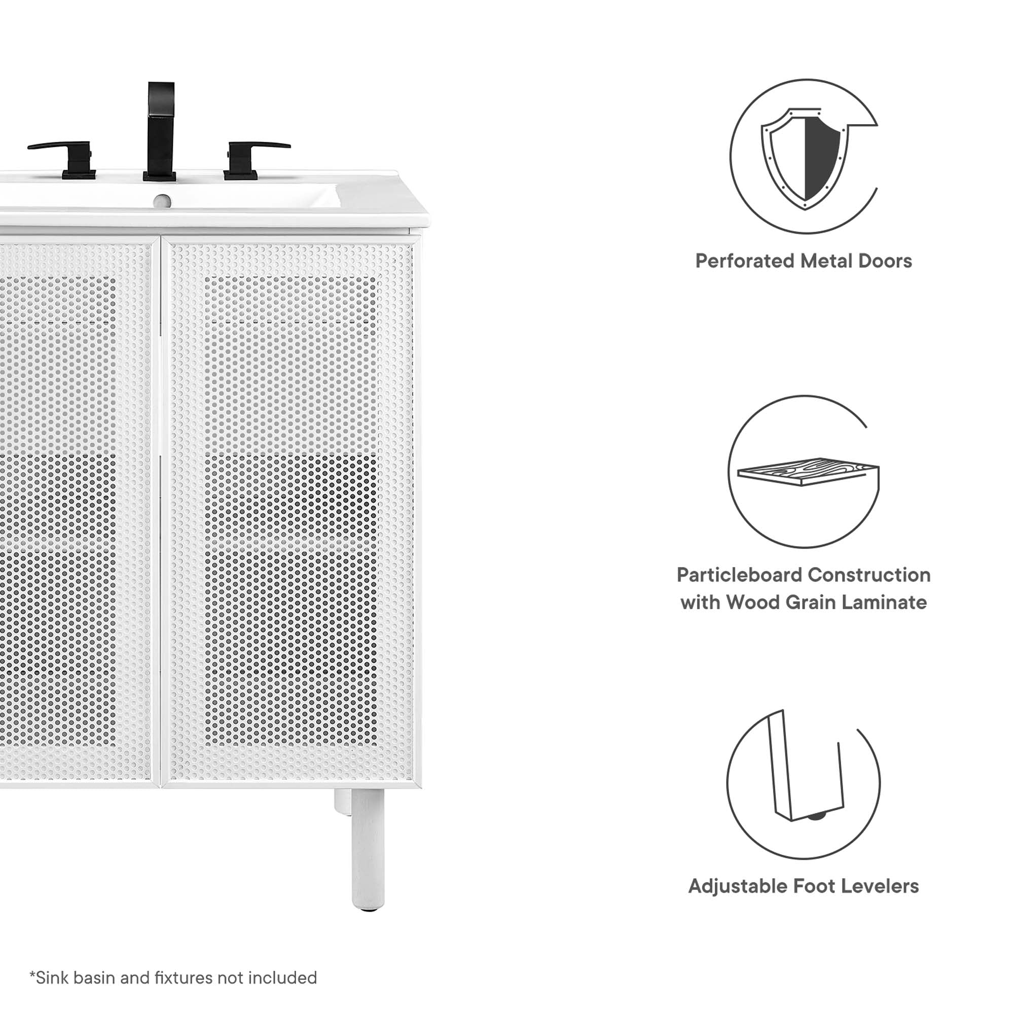 Calla 24" Perforated Metal Bathroom Vanity Cabinet (Sink Basin Not Included), White