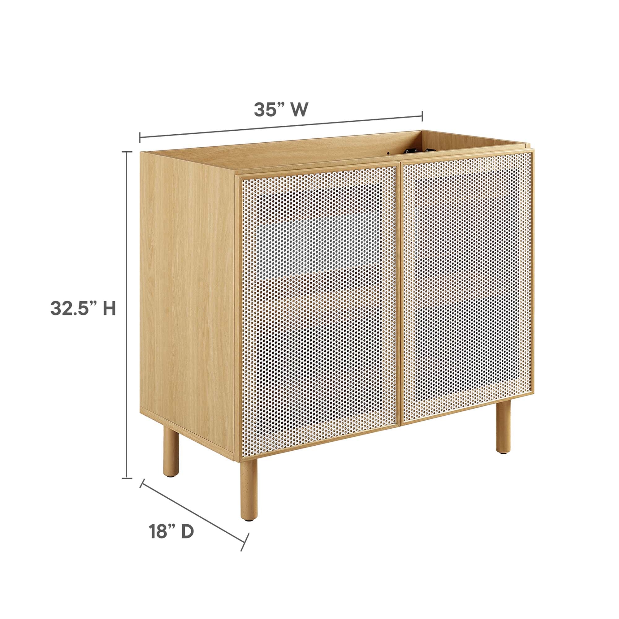 Calla 36" Perforated Metal Bathroom Vanity Cabinet (Sink Basin Not Included), Oak