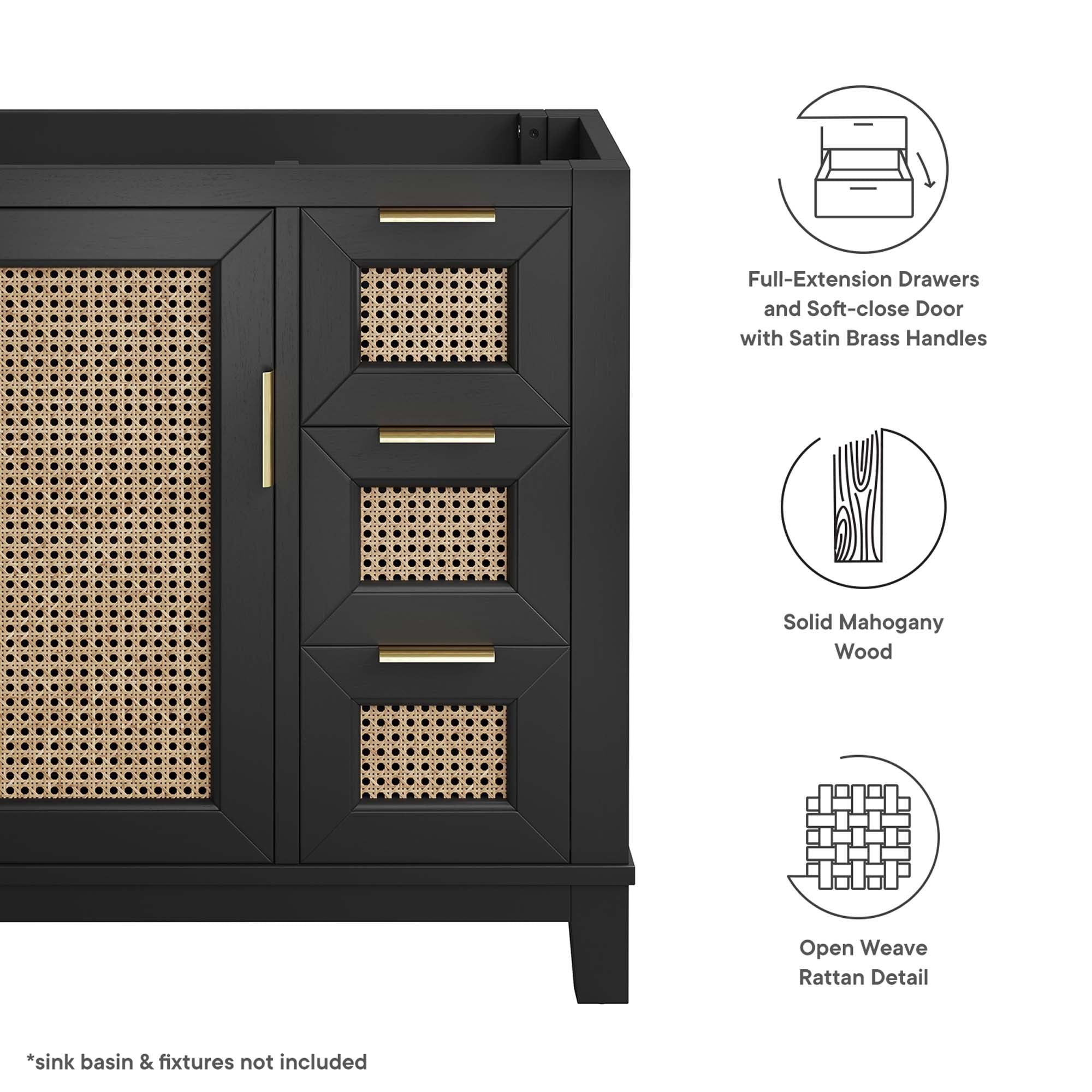 Dixie 36" Solid Wood Bathroom Vanity Cabinet (Sink Basin Not Included), Black