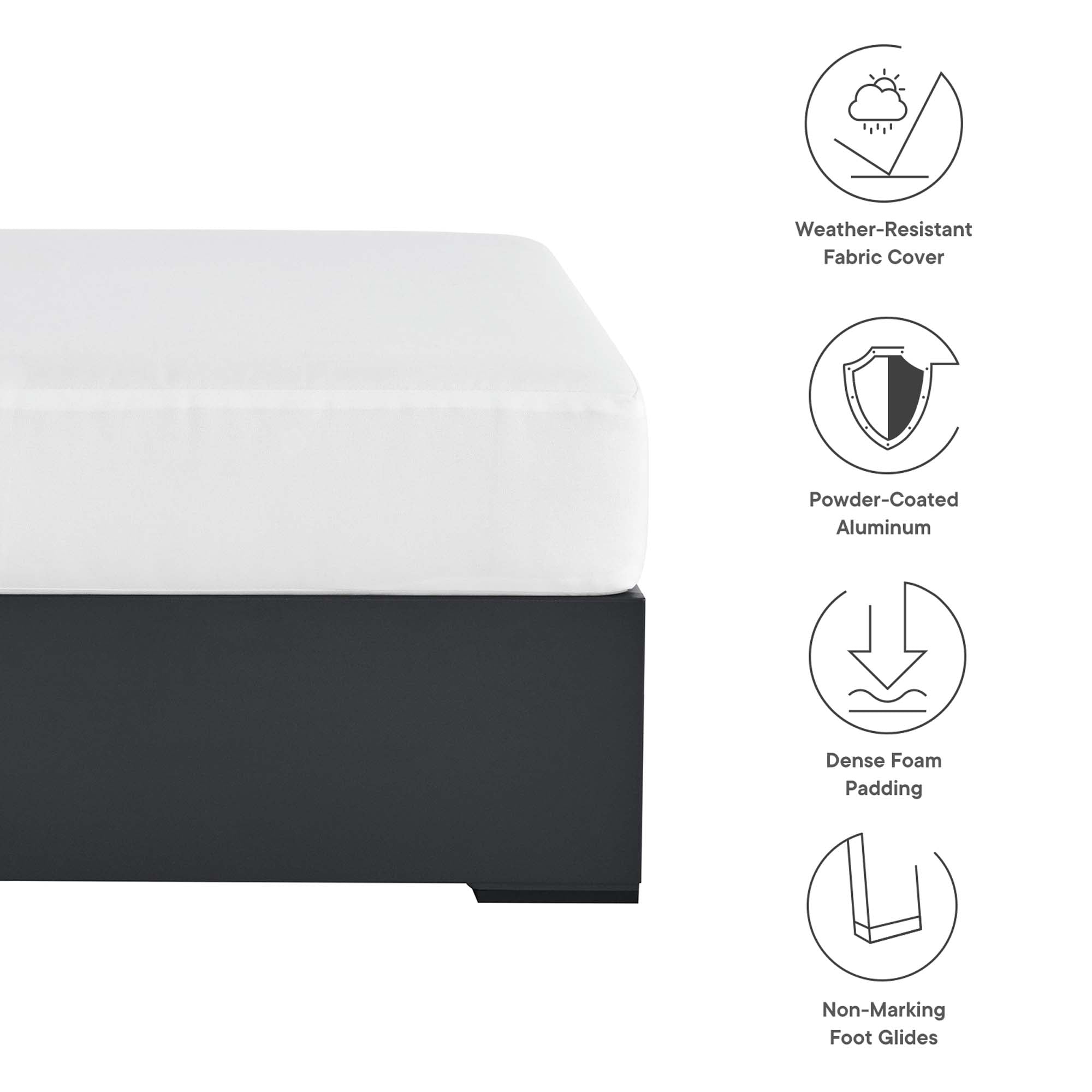 Tahoe Outdoor Patio Powder-Coated Aluminum Ottoman, Gray White