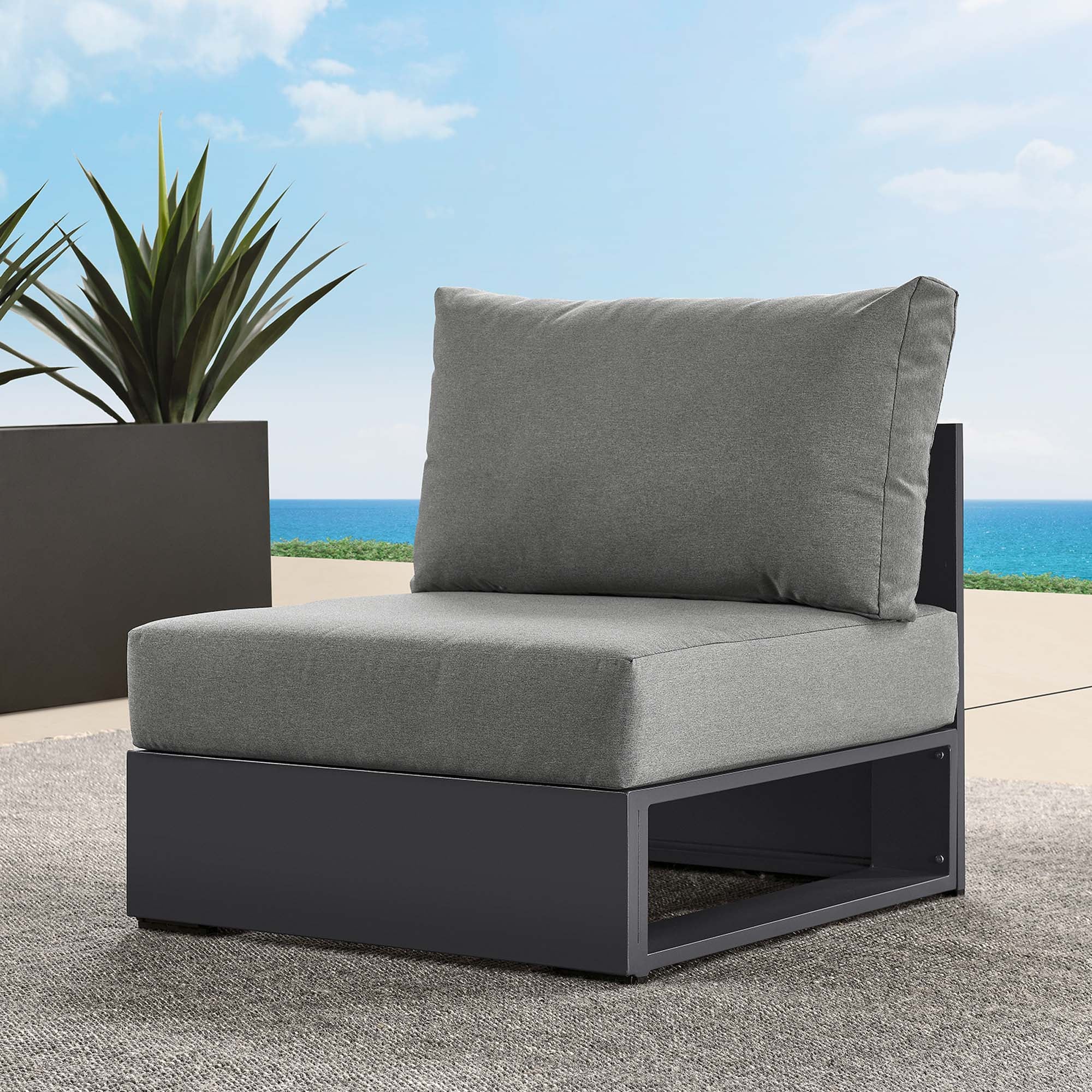 Tahoe Outdoor Patio Powder-Coated Aluminum Modular Armless Chair, Gray Charcoal