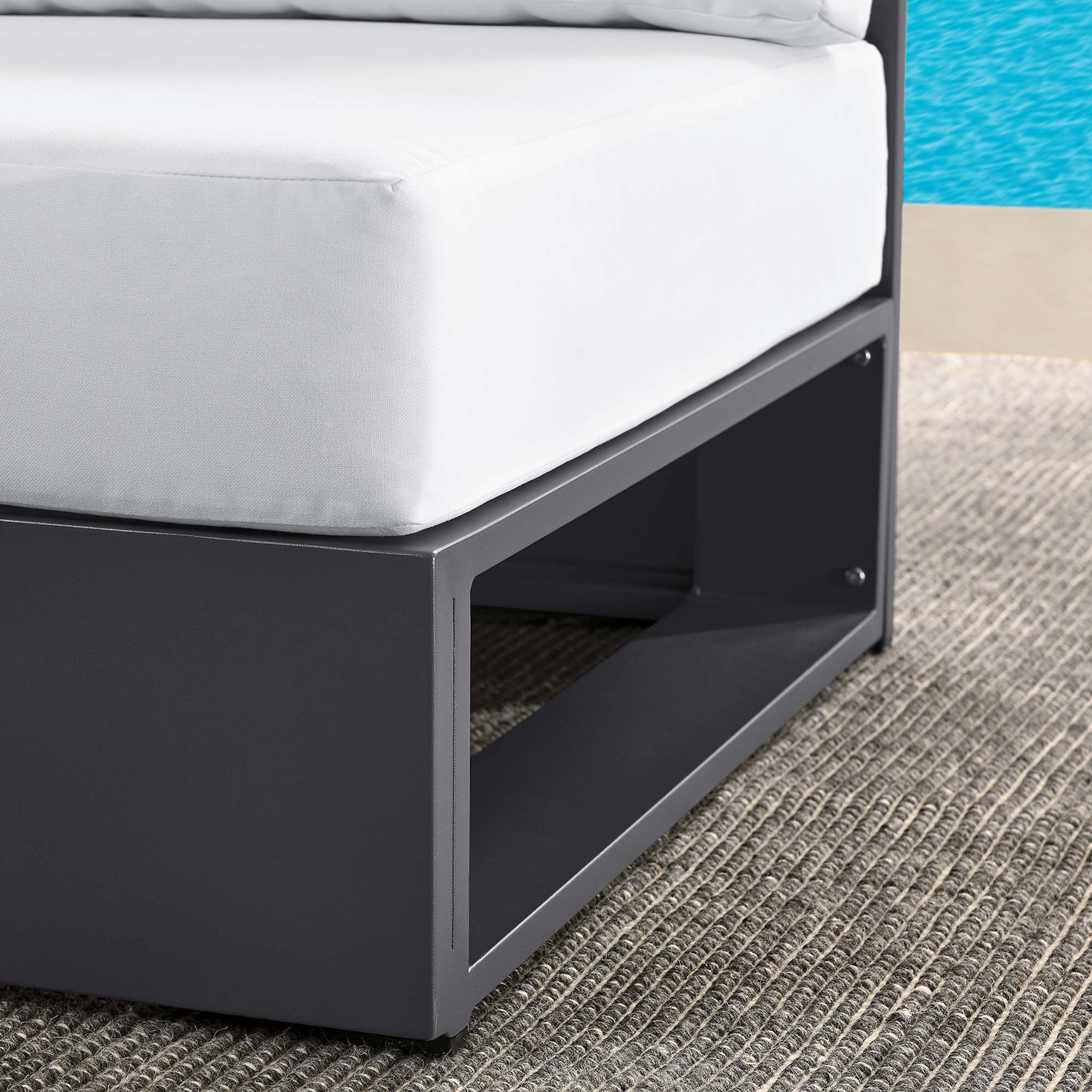 Tahoe Outdoor Patio Powder-Coated Aluminum Modular Armless Chair, Gray White
