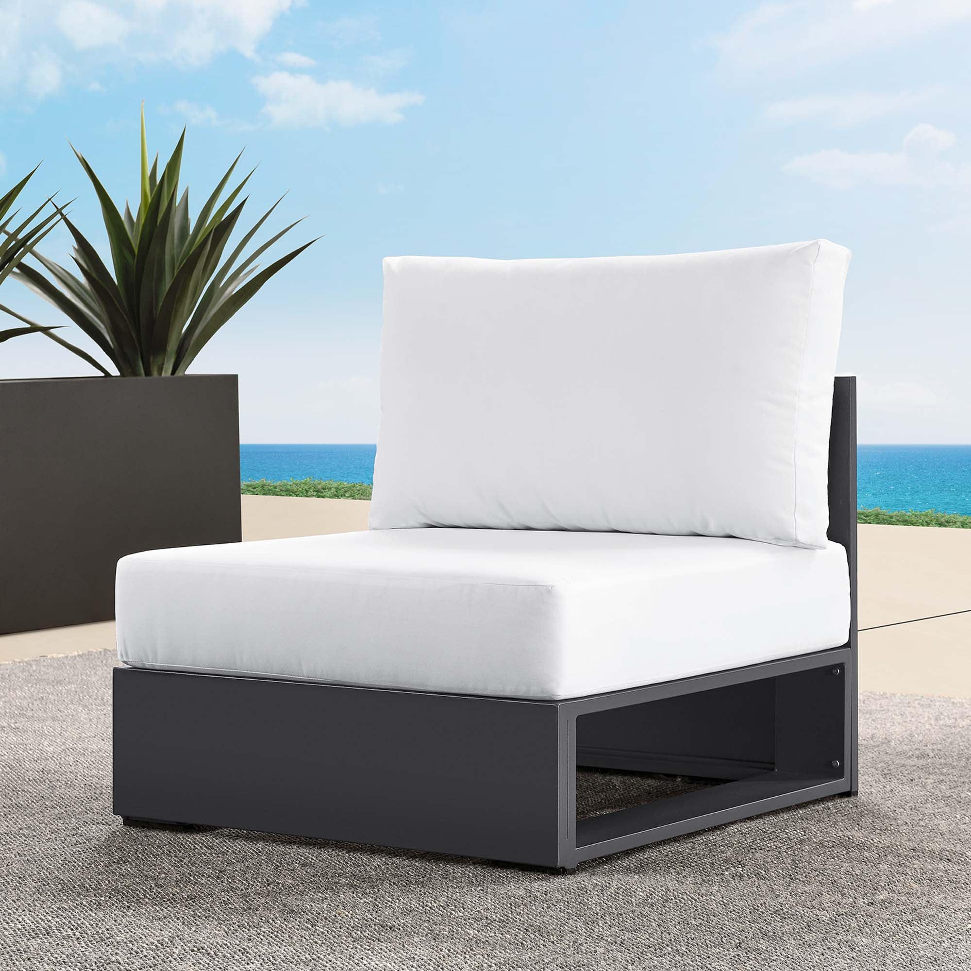 Tahoe Outdoor Patio Powder-Coated Aluminum Modular Armless Chair, Gray White