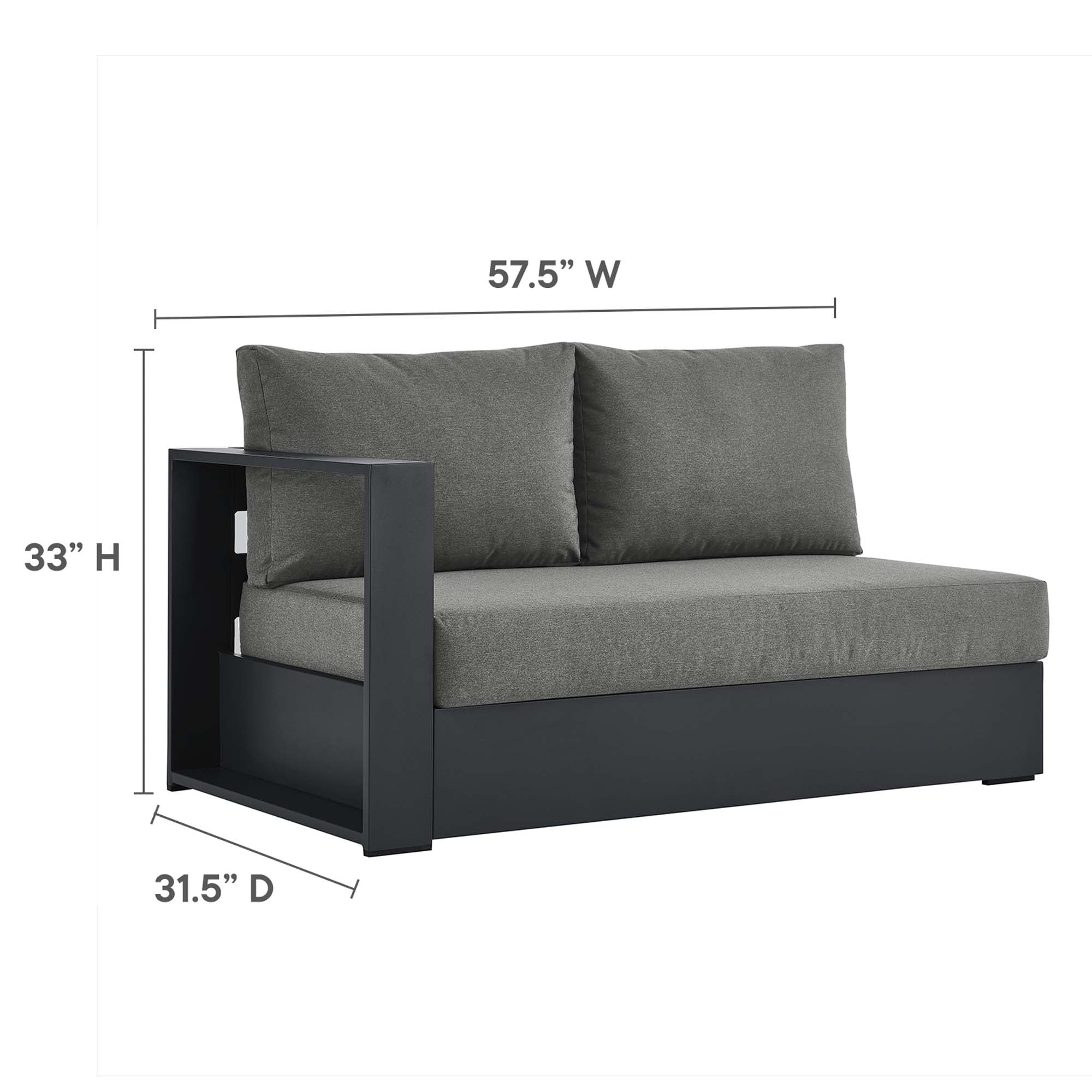 Tahoe Outdoor Patio Powder-Coated Aluminum Modular Left-Facing Loveseat, Gray Charcoal