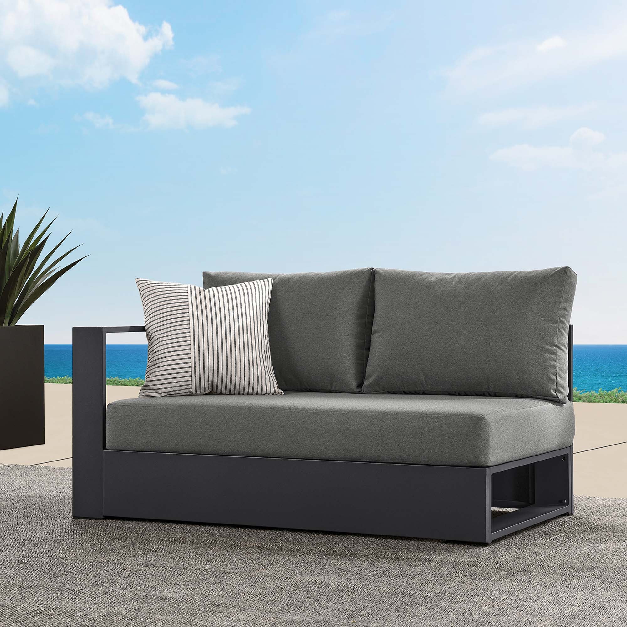 Tahoe Outdoor Patio Powder-Coated Aluminum Modular Left-Facing Loveseat, Gray Charcoal