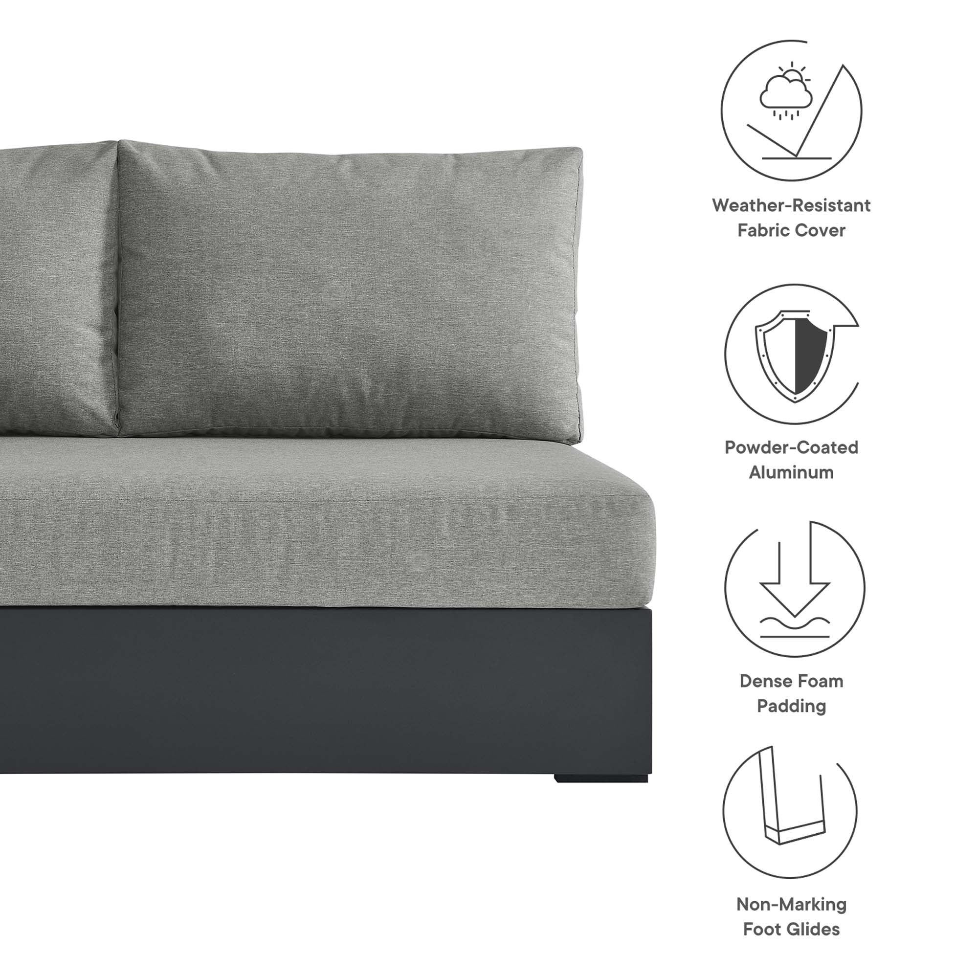Tahoe Outdoor Patio Powder-Coated Aluminum Modular Left-Facing Loveseat, Gray Gray