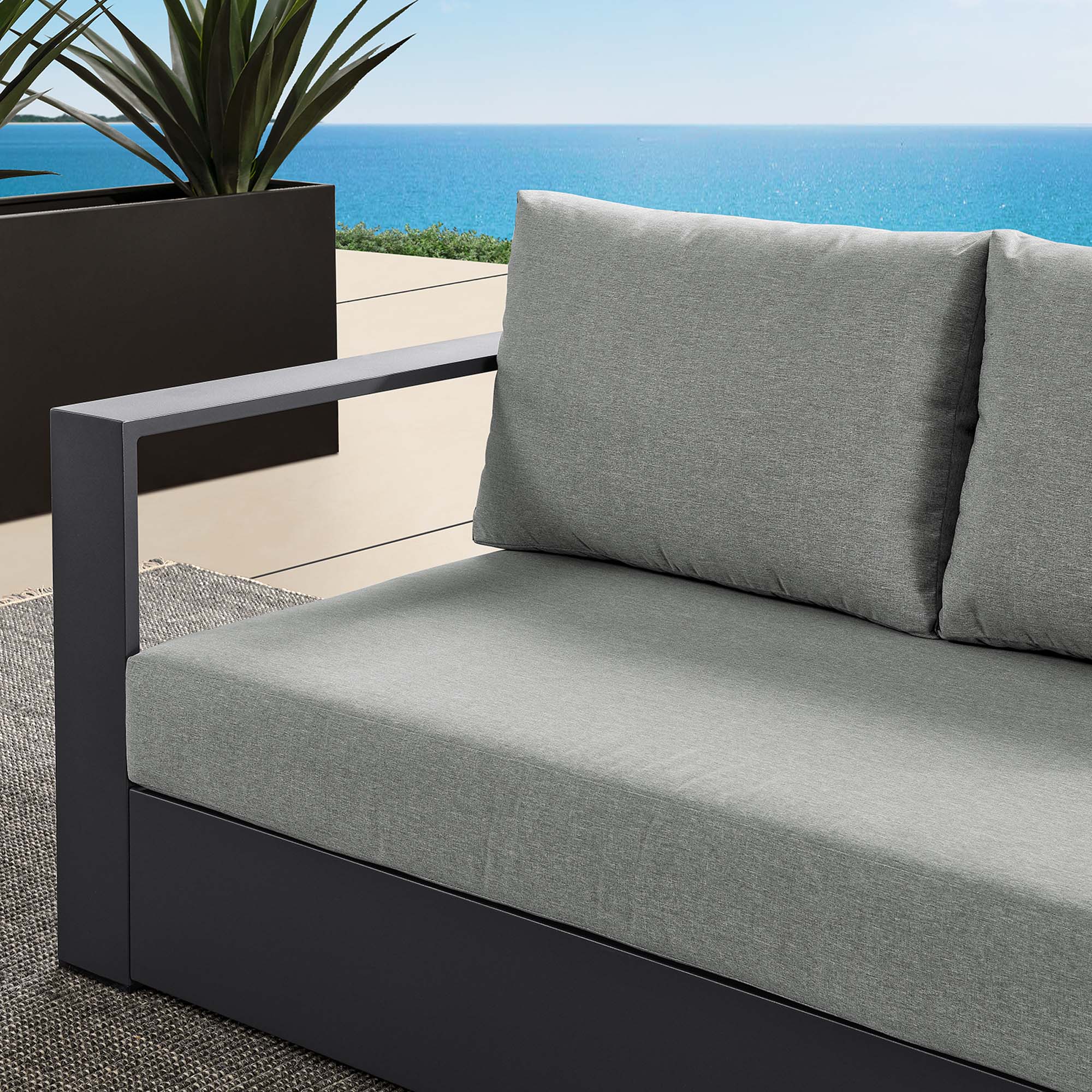 Tahoe Outdoor Patio Powder-Coated Aluminum Modular Left-Facing Loveseat, Gray Gray