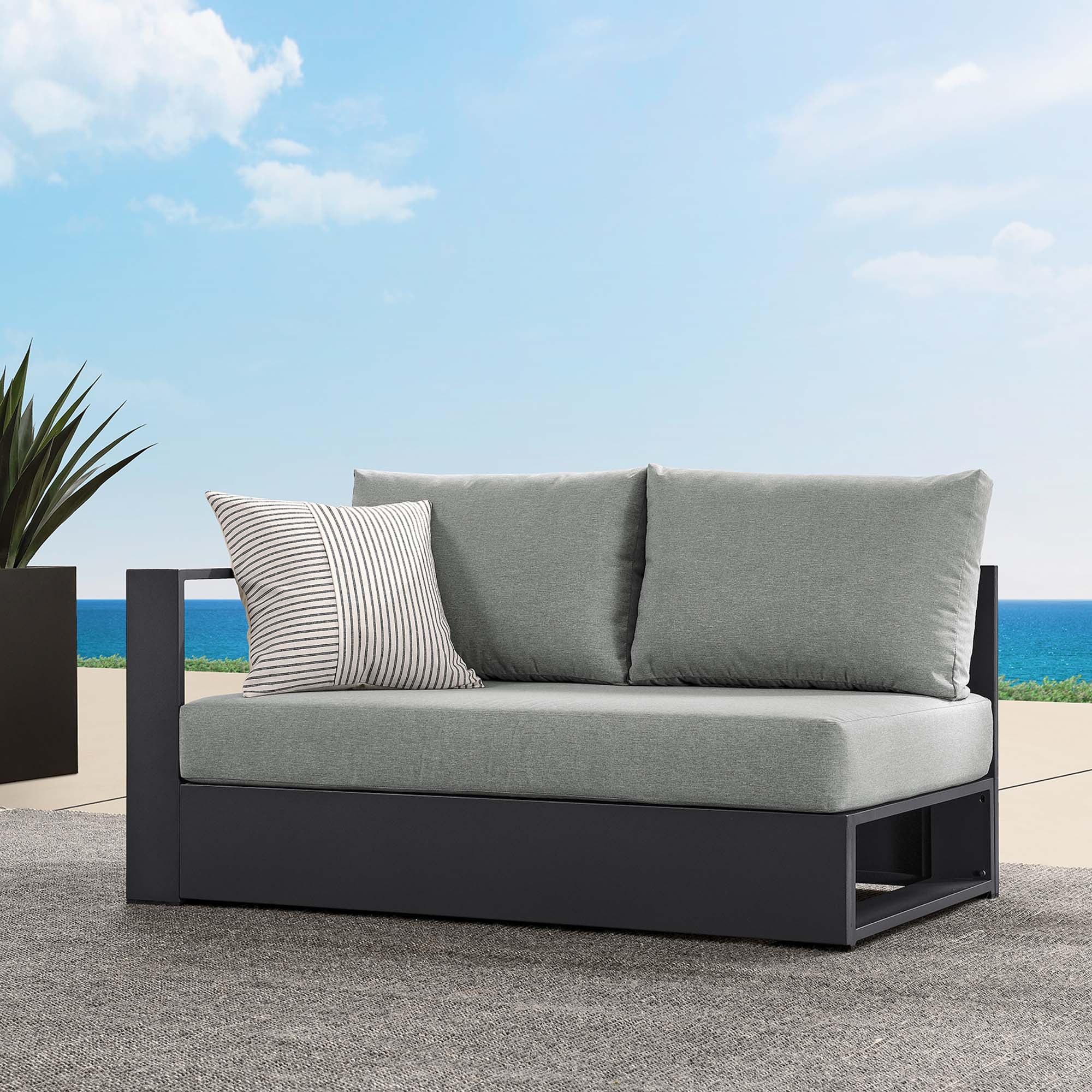 Tahoe Outdoor Patio Powder-Coated Aluminum Modular Left-Facing Loveseat, Gray Gray