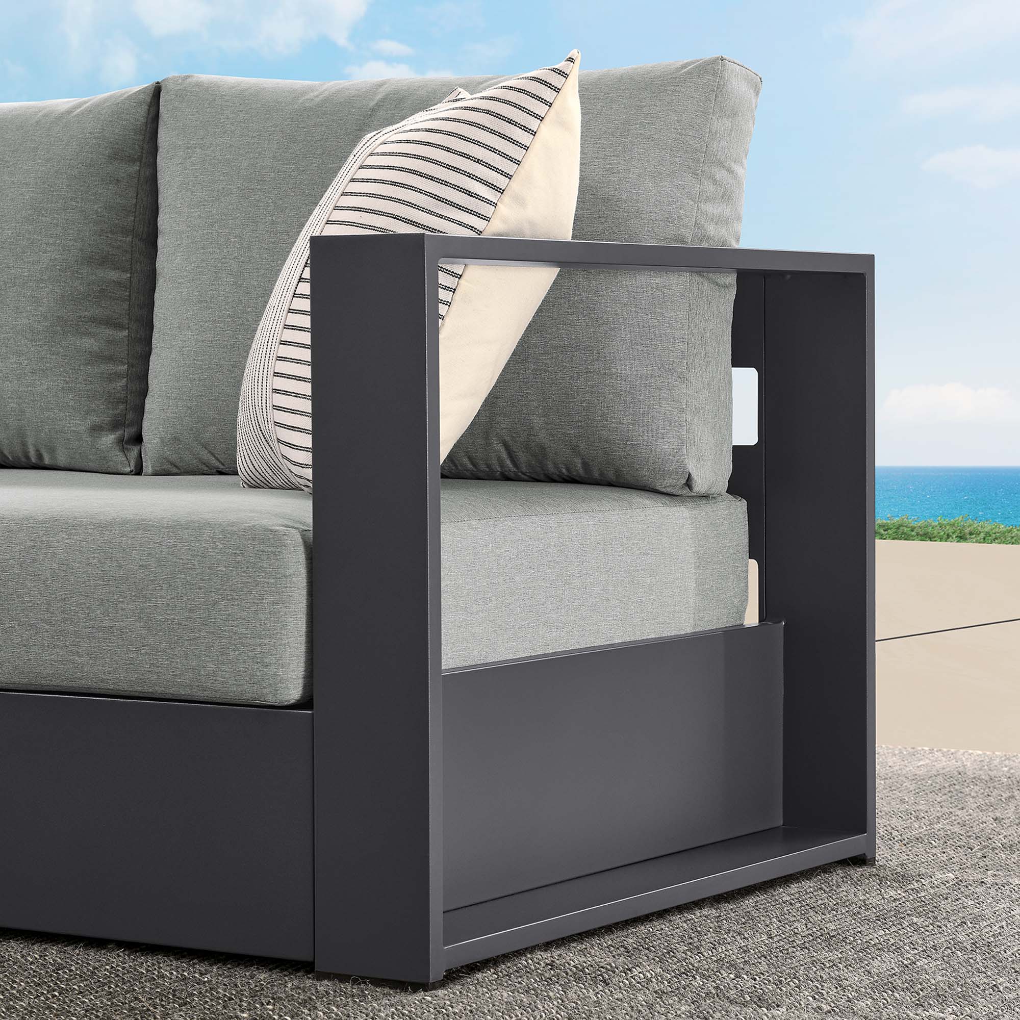 Tahoe Outdoor Patio Powder-Coated Aluminum Modular Right-Facing Loveseat, Gray Gray