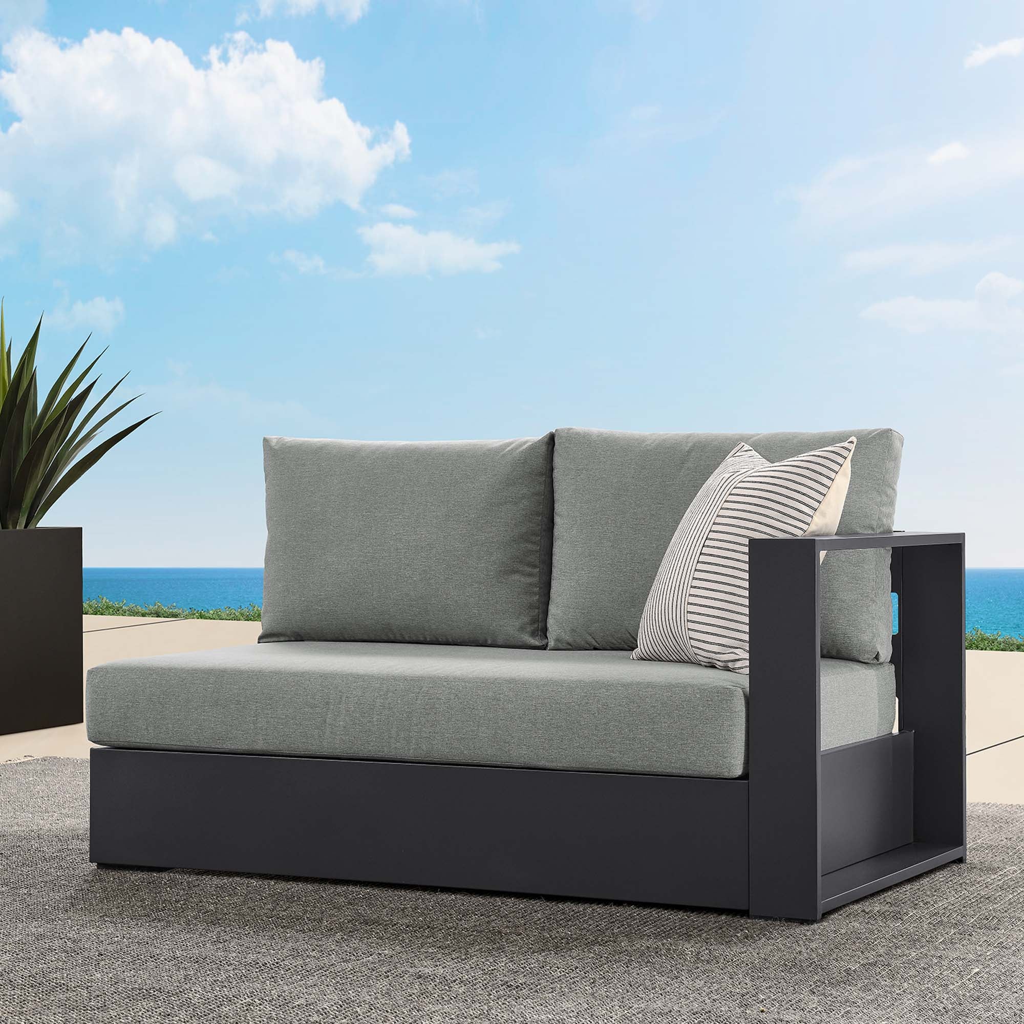Tahoe Outdoor Patio Powder-Coated Aluminum Modular Right-Facing Loveseat, Gray Gray