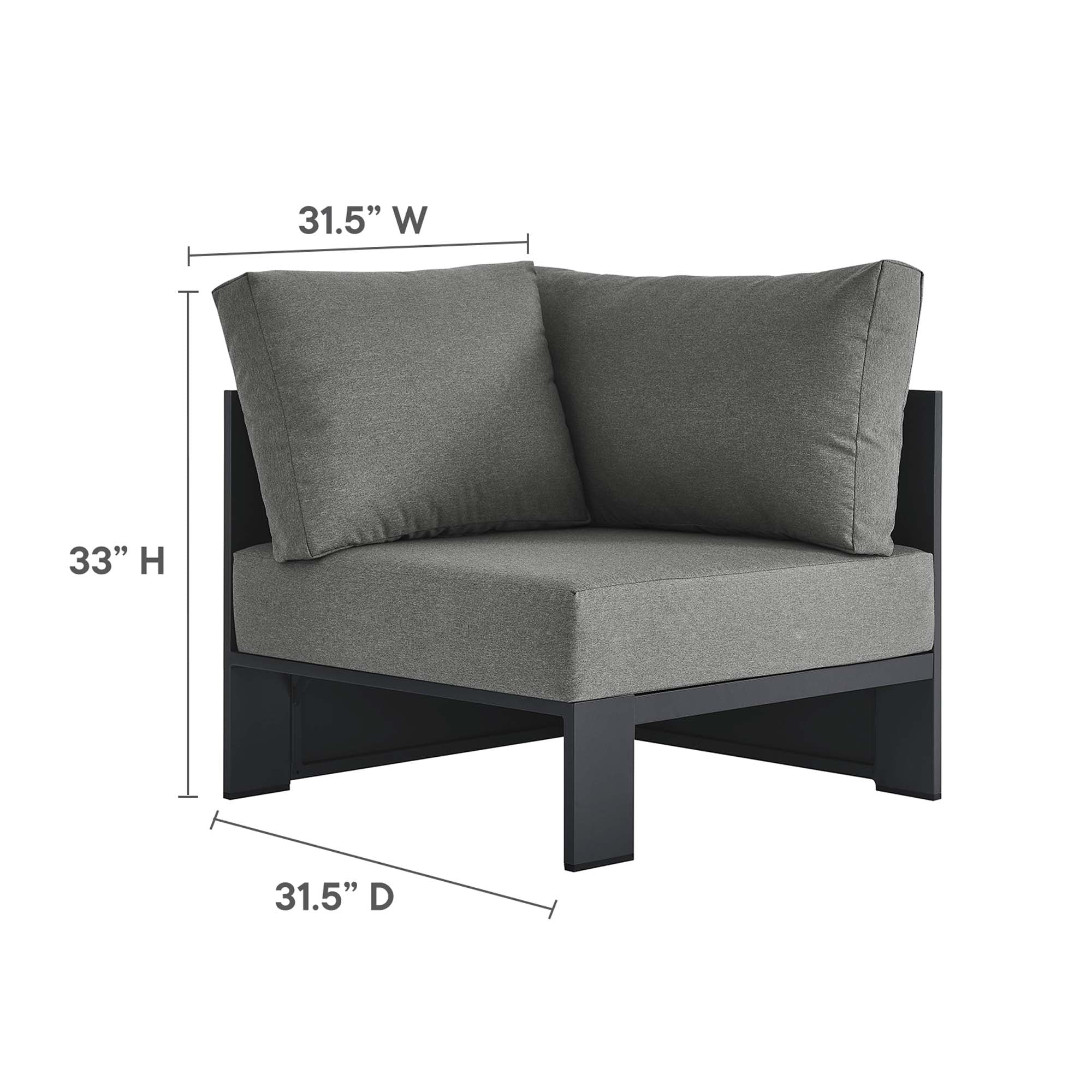 Tahoe Outdoor Patio Powder-Coated Aluminum Modular Corner Chair, Gray Charcoal
