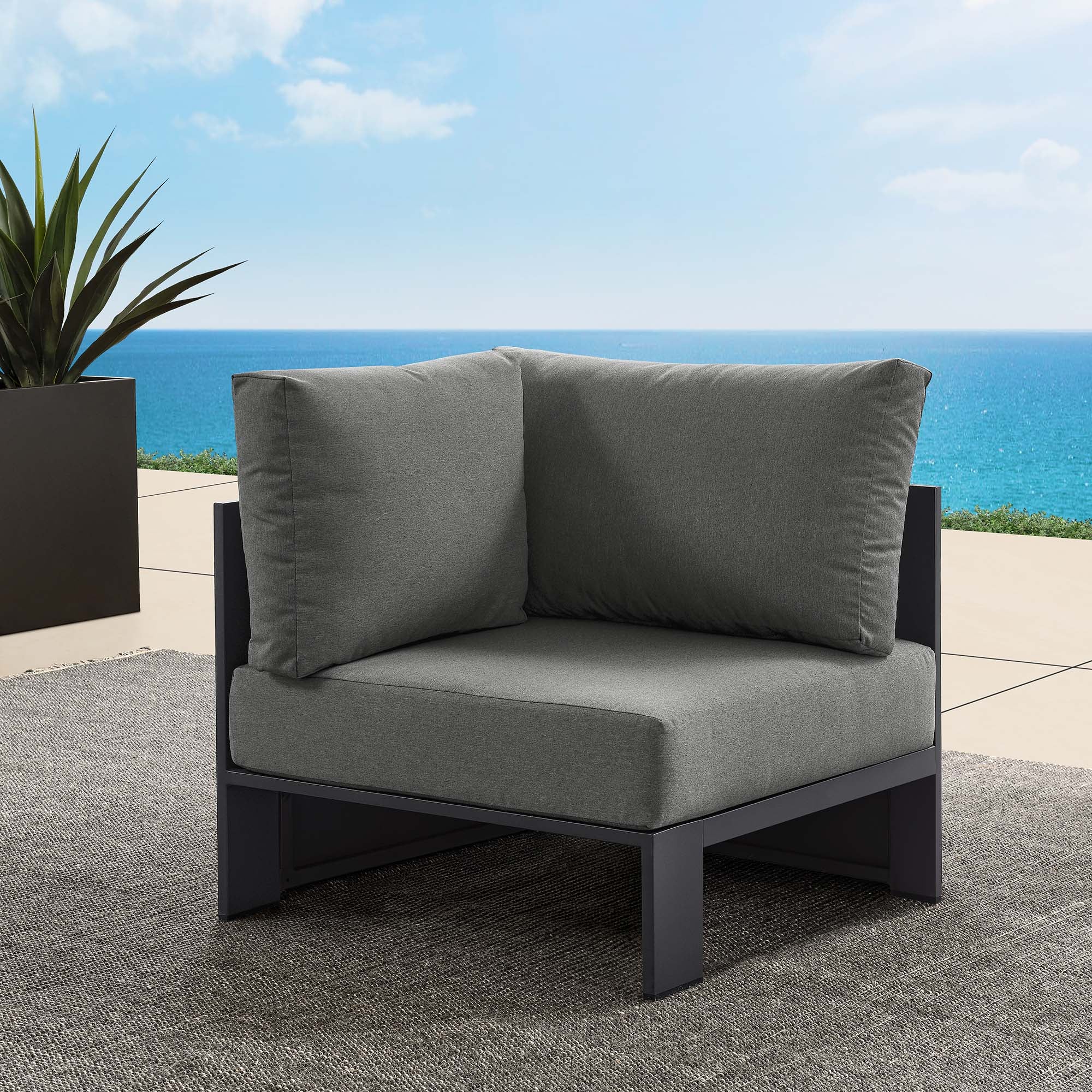 Tahoe Outdoor Patio Powder-Coated Aluminum Modular Corner Chair, Gray Charcoal