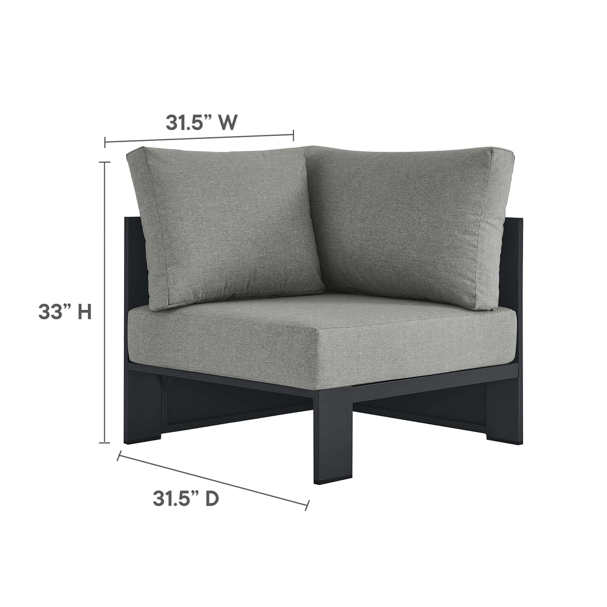 Tahoe Outdoor Patio Powder-Coated Aluminum Modular Corner Chair, Gray Gray