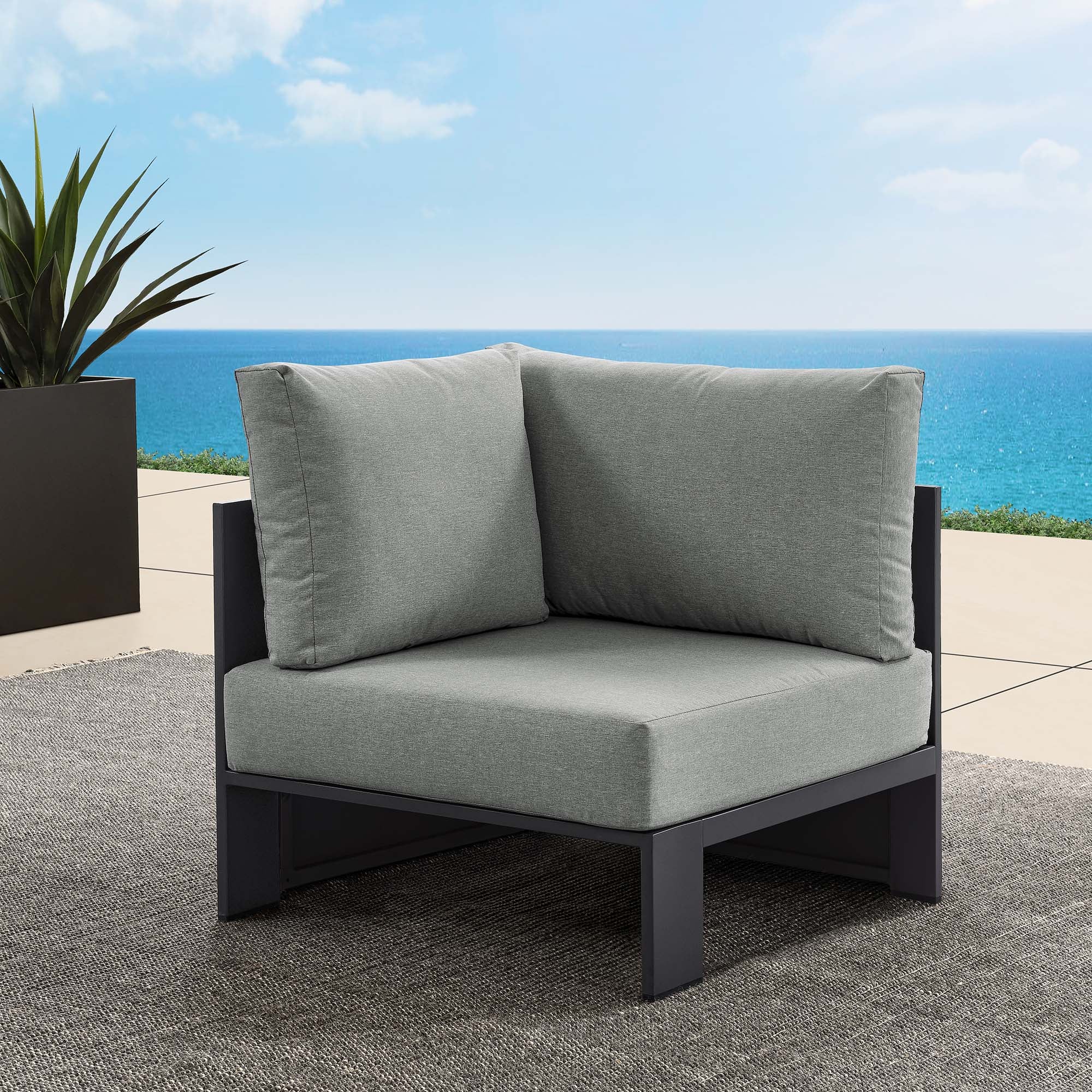Tahoe Outdoor Patio Powder-Coated Aluminum Modular Corner Chair, Gray Gray