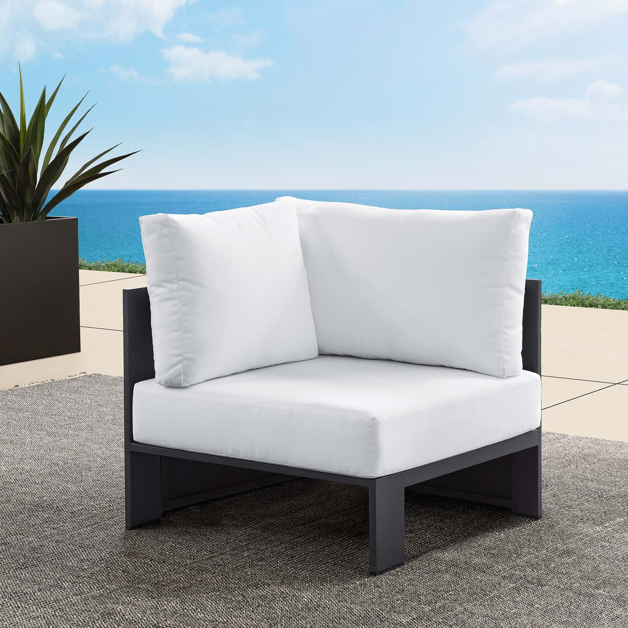 Tahoe Outdoor Patio Powder-Coated Aluminum Modular Corner Chair, Gray White