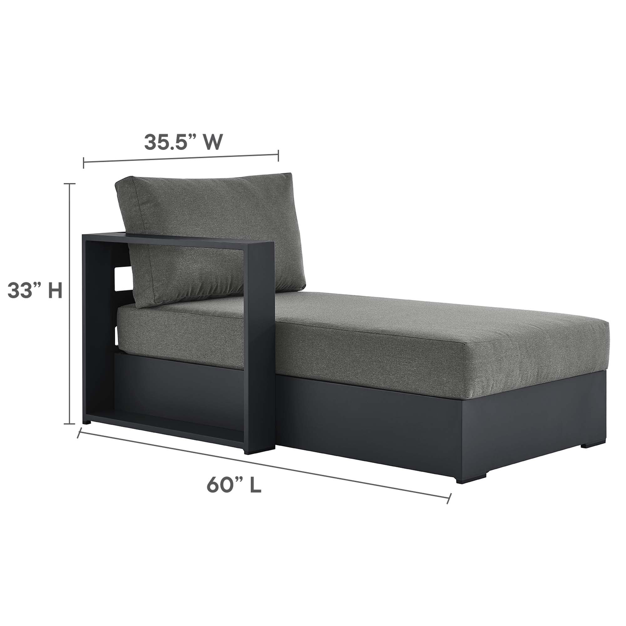 Tahoe Outdoor Patio Powder-Coated Aluminum Modular Left-Facing Chaise Lounge, Gray Charcoal