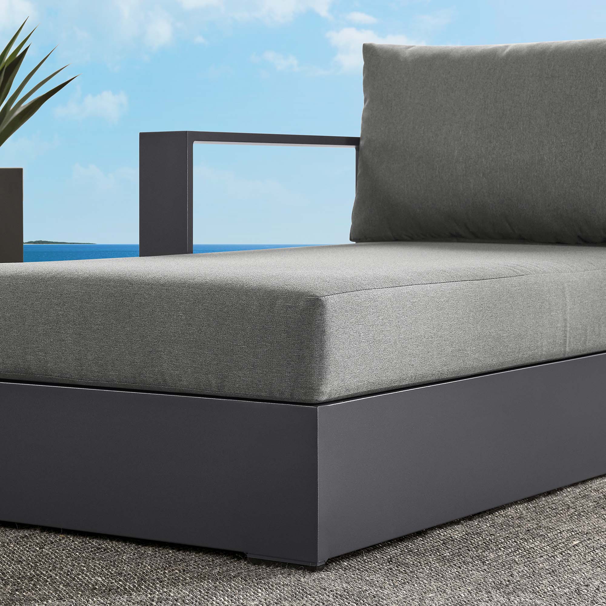 Tahoe Outdoor Patio Powder-Coated Aluminum Modular Left-Facing Chaise Lounge, Gray Charcoal