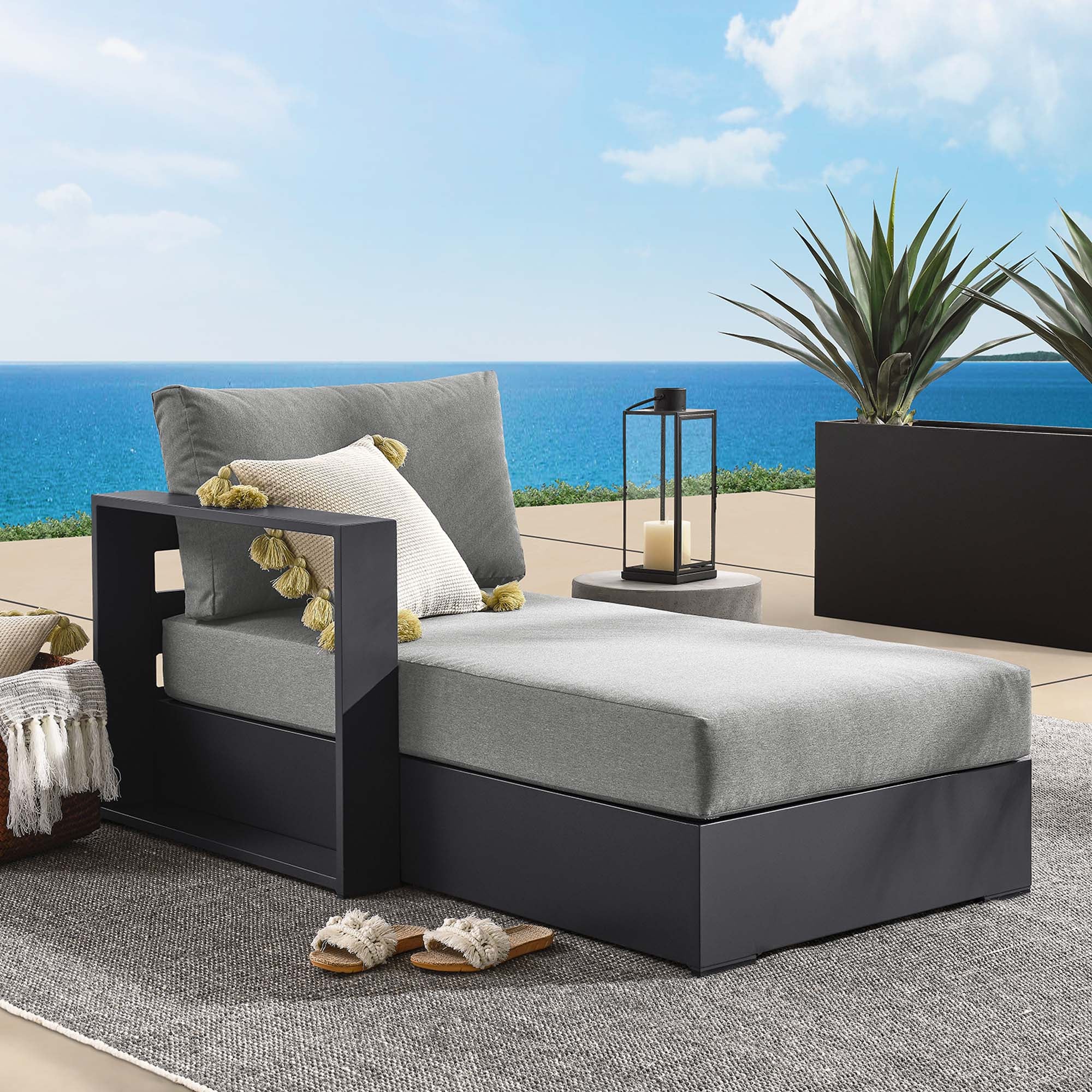 Tahoe Outdoor Patio Powder-Coated Aluminum Modular Left-Facing Chaise Lounge, Gray Charcoal