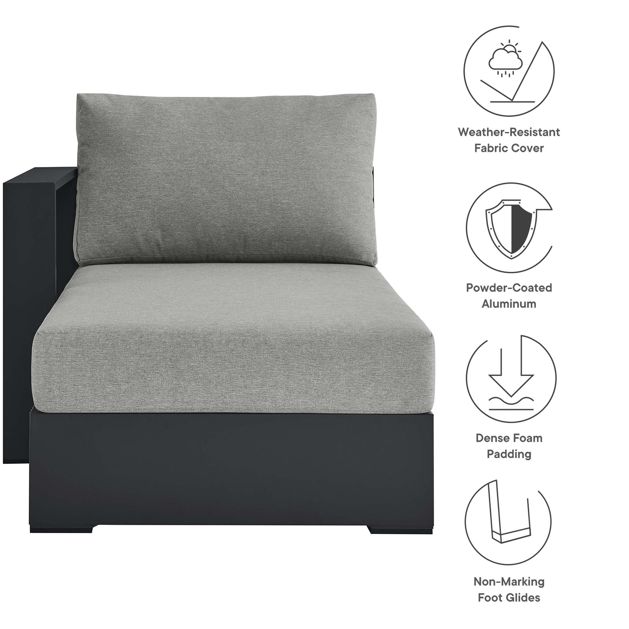 Tahoe Outdoor Patio Powder-Coated Aluminum Modular Left-Facing Chaise Lounge, Gray Gray