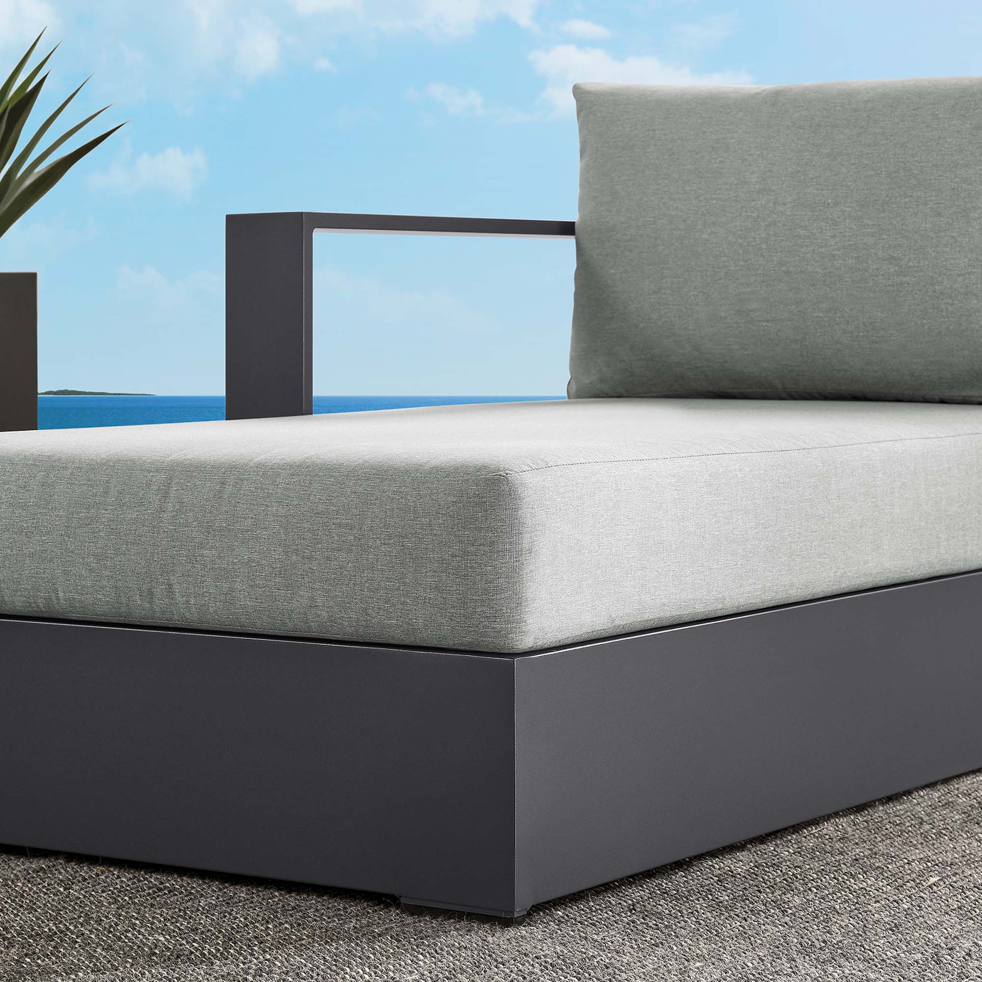 Tahoe Outdoor Patio Powder-Coated Aluminum Modular Left-Facing Chaise Lounge, Gray Gray