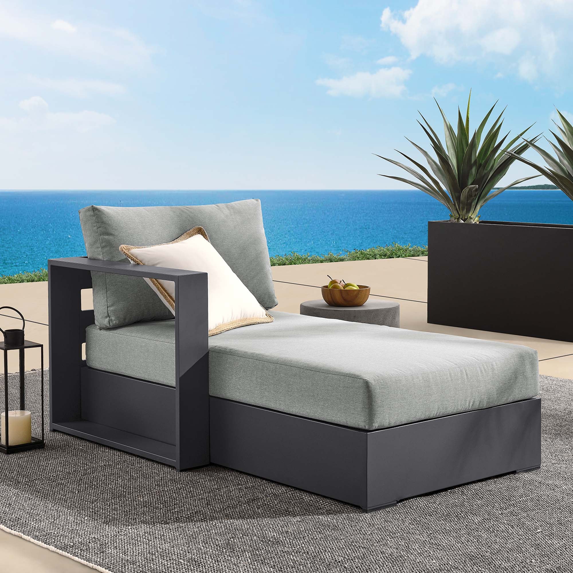 Tahoe Outdoor Patio Powder-Coated Aluminum Modular Left-Facing Chaise Lounge, Gray Gray