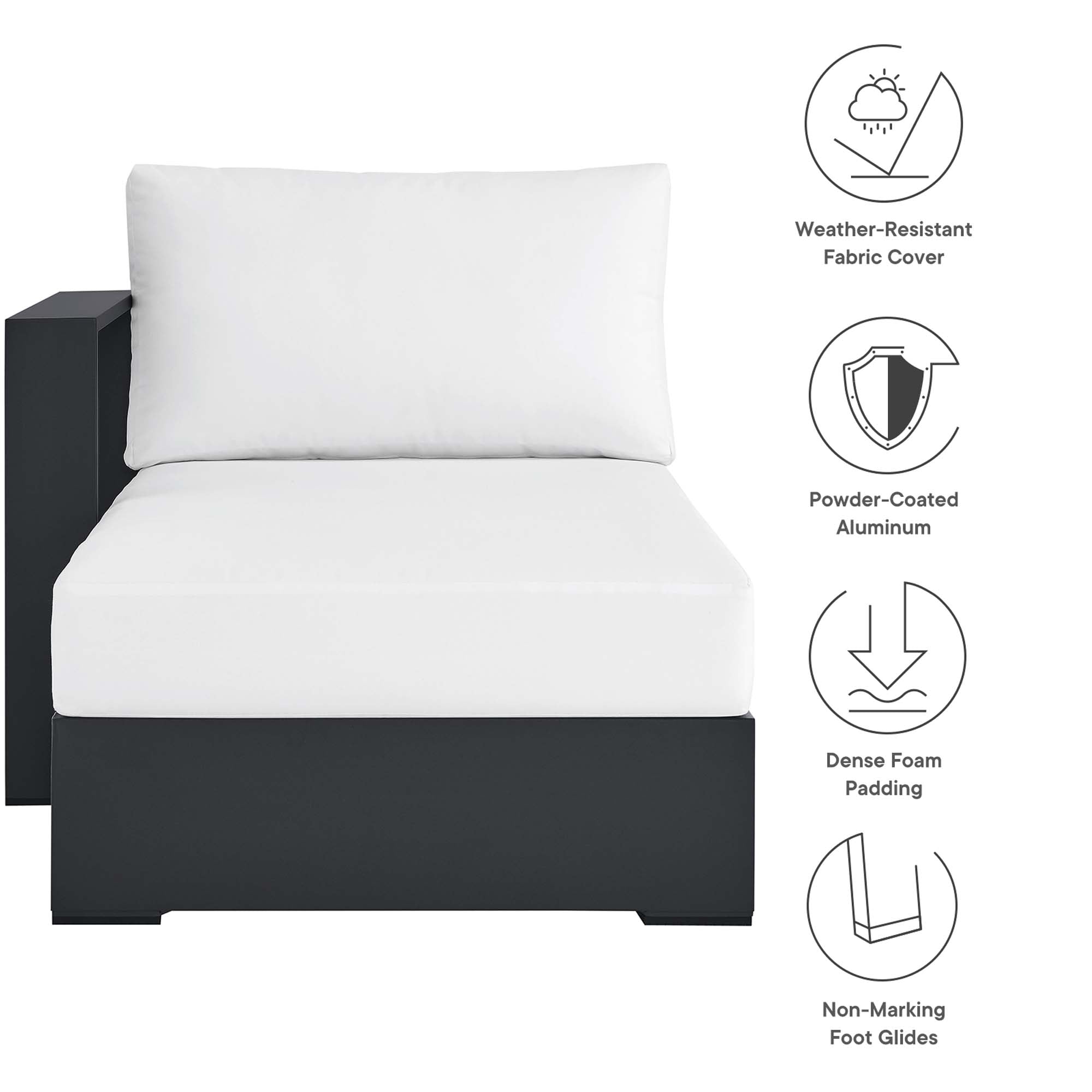 Tahoe Outdoor Patio Powder-Coated Aluminum Modular Left-Facing Chaise Lounge, Gray White