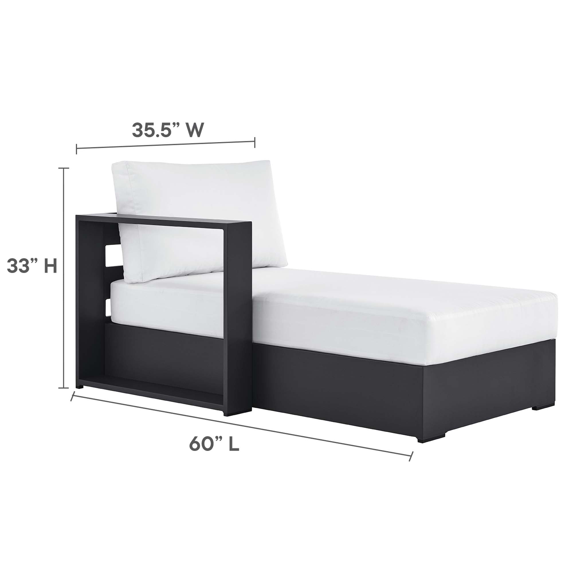 Tahoe Outdoor Patio Powder-Coated Aluminum Modular Left-Facing Chaise Lounge, Gray White