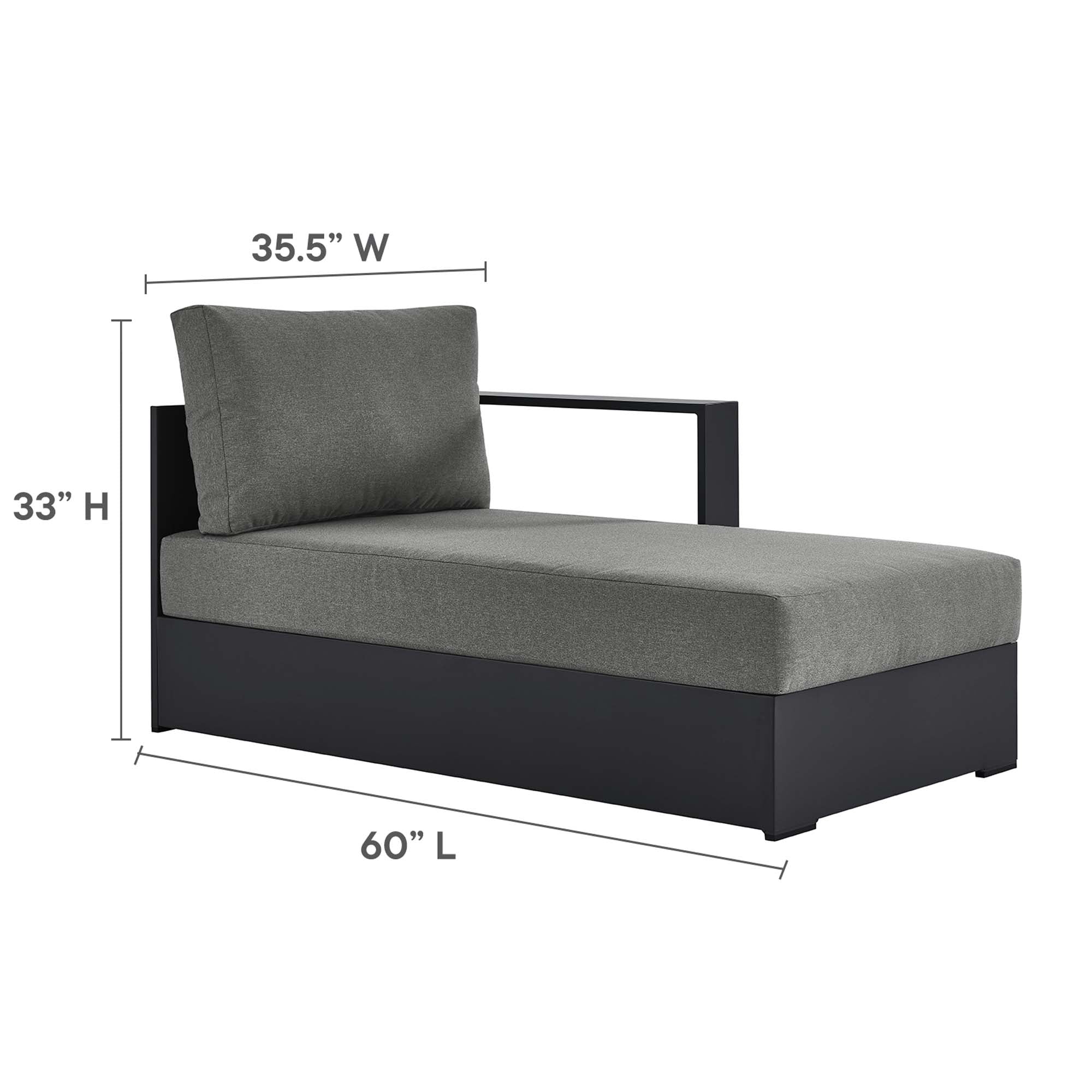 Tahoe Outdoor Patio Powder-Coated Aluminum Modular Right-Facing Chaise Lounge, Gray Charcoal