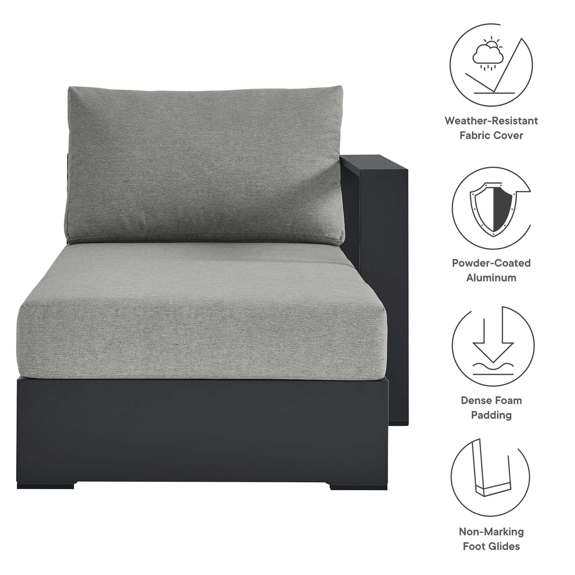 Tahoe Outdoor Patio Powder-Coated Aluminum Modular Right-Facing Chaise Lounge, Gray Gray