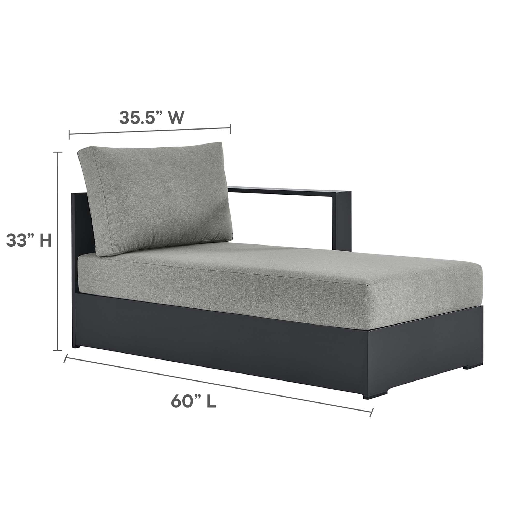 Tahoe Outdoor Patio Powder-Coated Aluminum Modular Right-Facing Chaise Lounge, Gray Gray