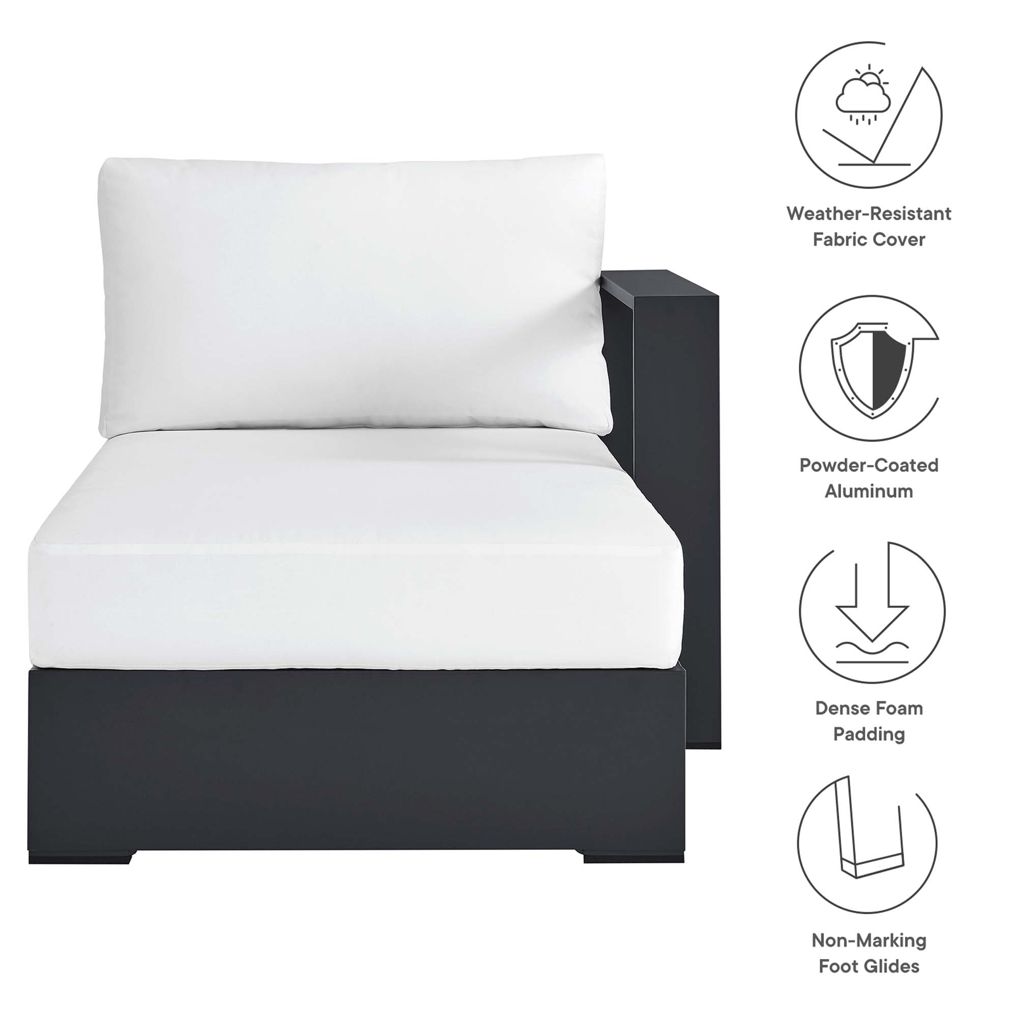 Tahoe Outdoor Patio Powder-Coated Aluminum Modular Right-Facing Chaise Lounge, Gray White