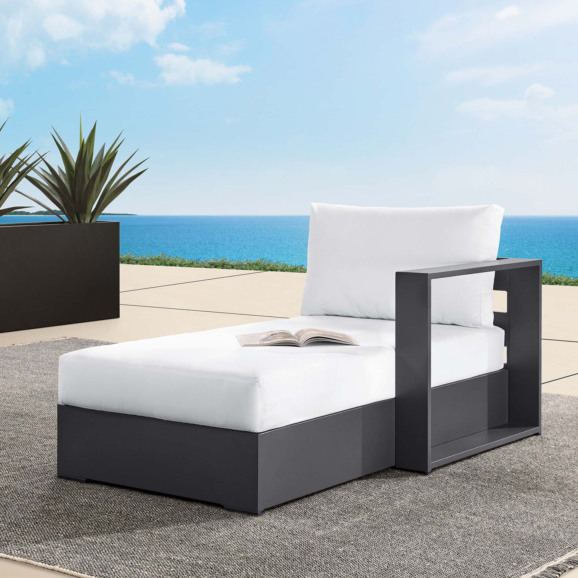 Tahoe Outdoor Patio Powder-Coated Aluminum Modular Right-Facing Chaise Lounge, Gray White