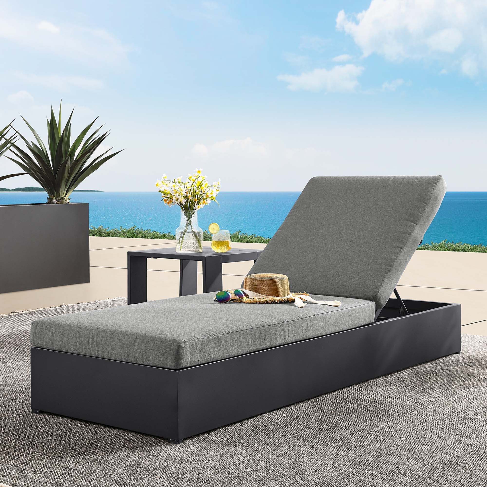 Tahoe Outdoor Patio Powder-Coated Aluminum Chaise Lounge Chair, Gray Charcoal