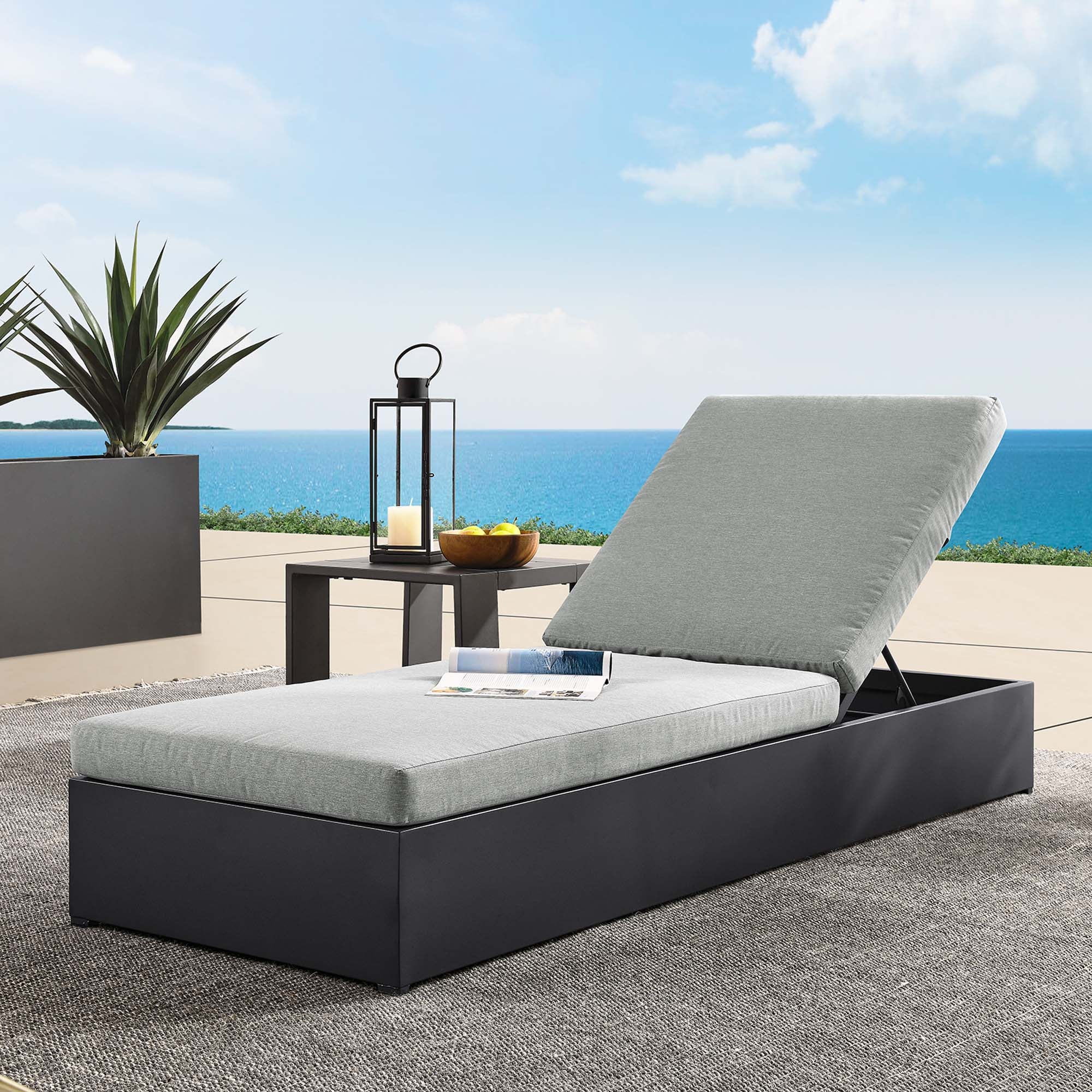 Tahoe Outdoor Patio Powder-Coated Aluminum Chaise Lounge Chair, Gray Gray