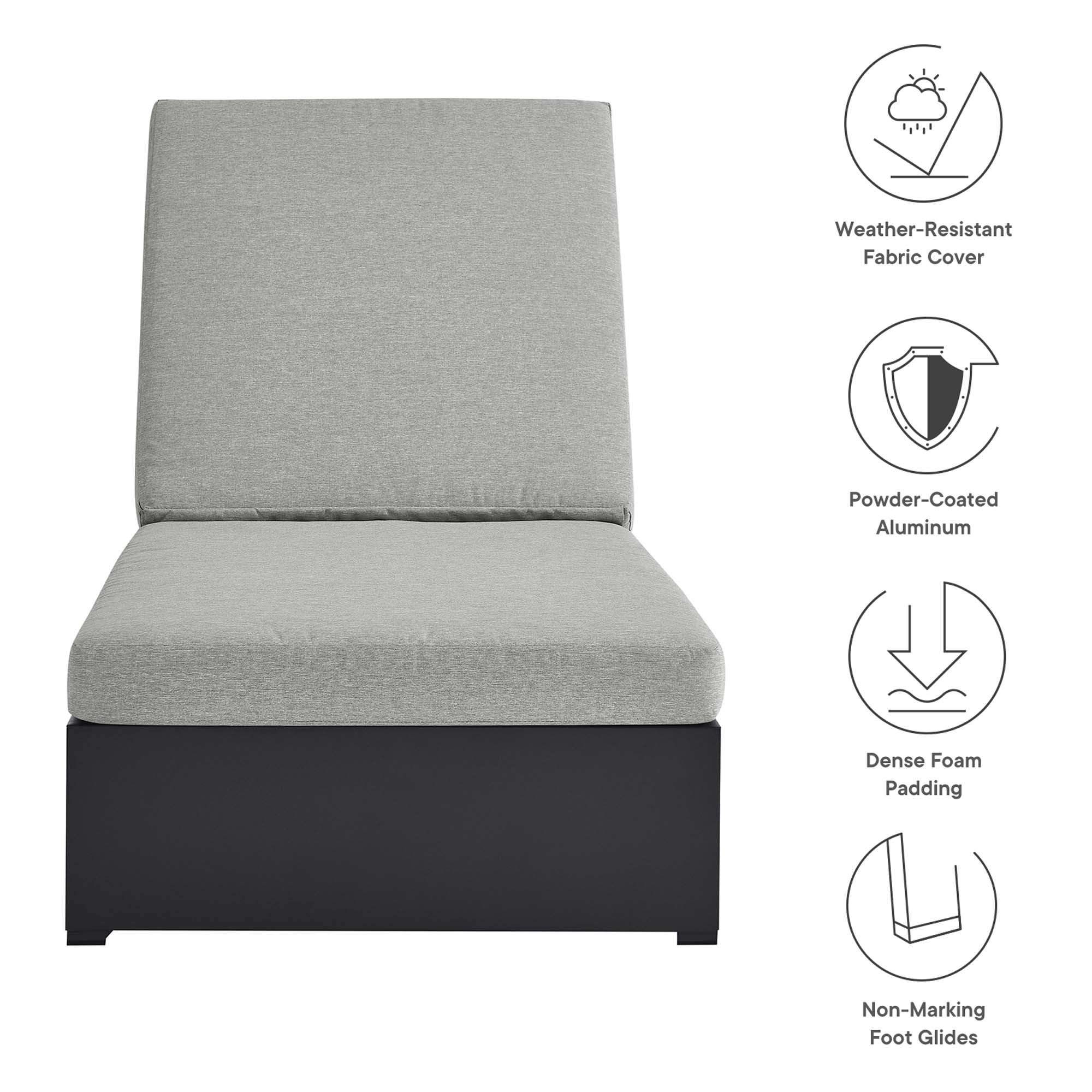 Tahoe Outdoor Patio Powder-Coated Aluminum Chaise Lounge Chair, Gray Gray