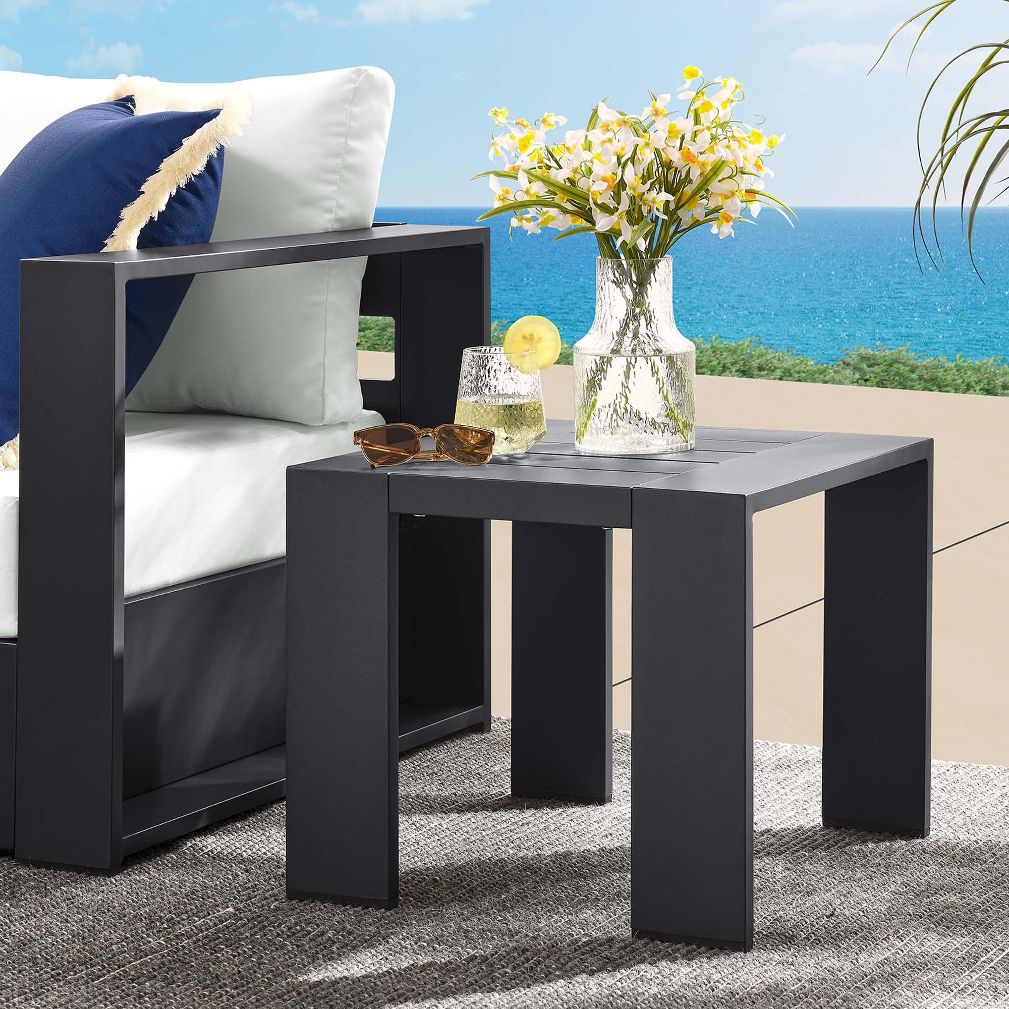 Tahoe Outdoor Patio Powder-Coated Aluminum End Table, Gray