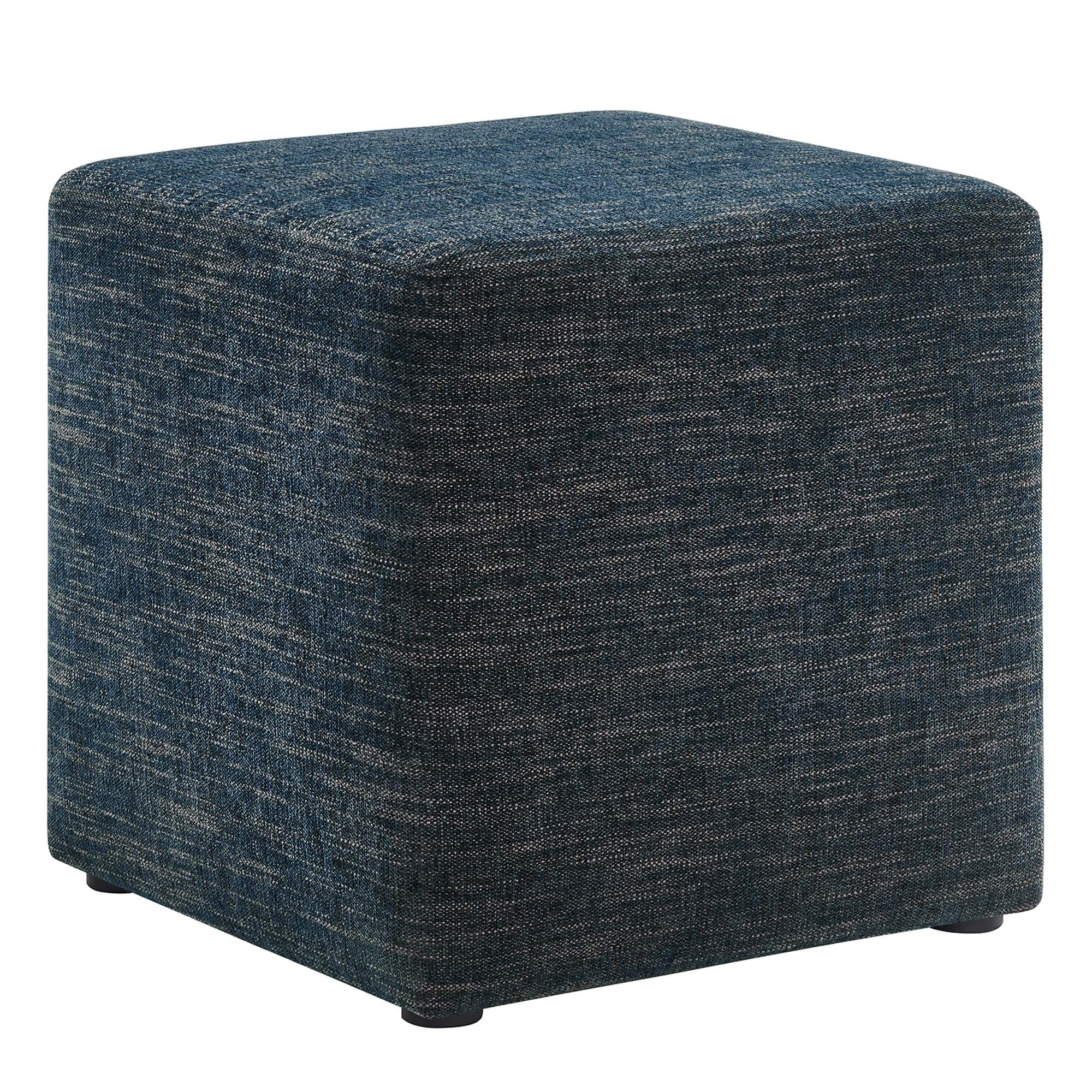 Callum 17" Square Woven Heathered Fabric Upholstered Ottoman, Heathered Weave Azure