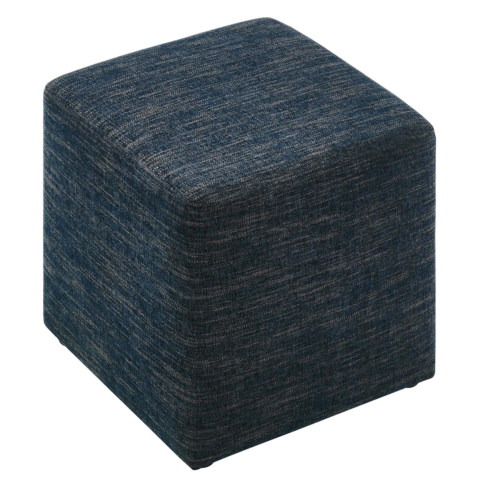 Callum 17" Square Woven Heathered Fabric Upholstered Ottoman, Heathered Weave Azure