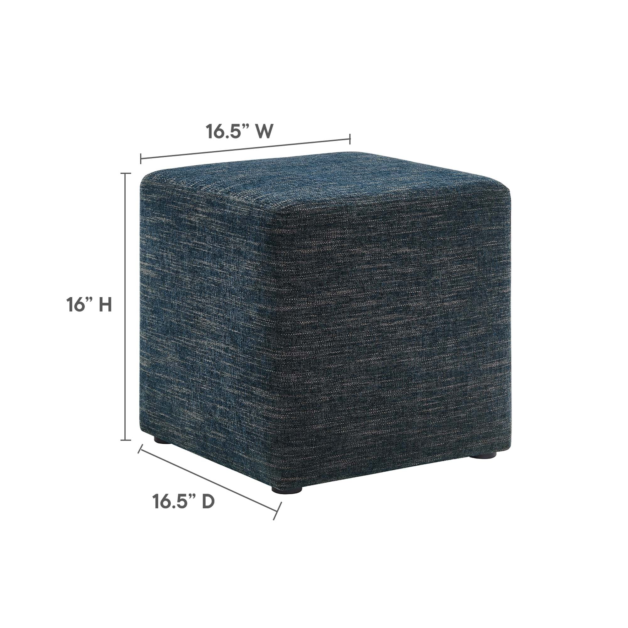 Callum 17" Square Woven Heathered Fabric Upholstered Ottoman, Heathered Weave Azure
