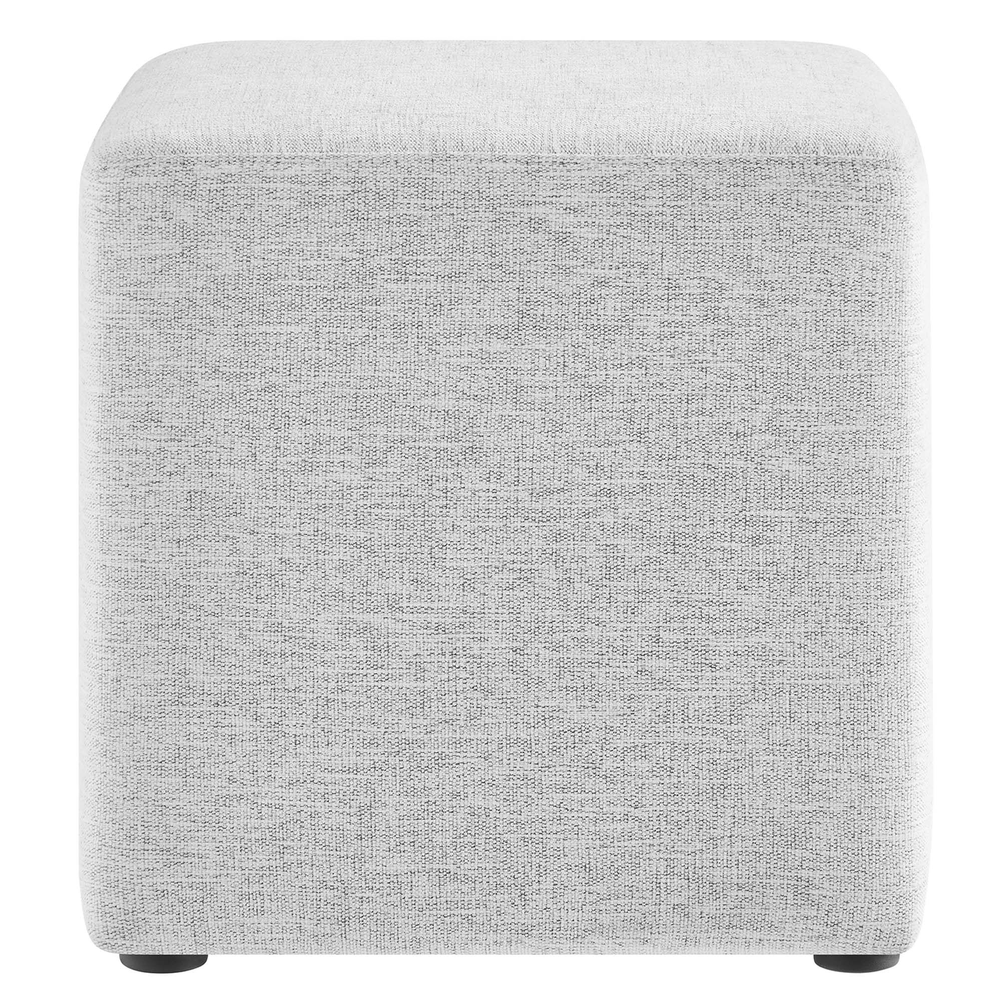 Callum 17" Square Woven Heathered Fabric Upholstered Ottoman, Heathered Weave Light Gray