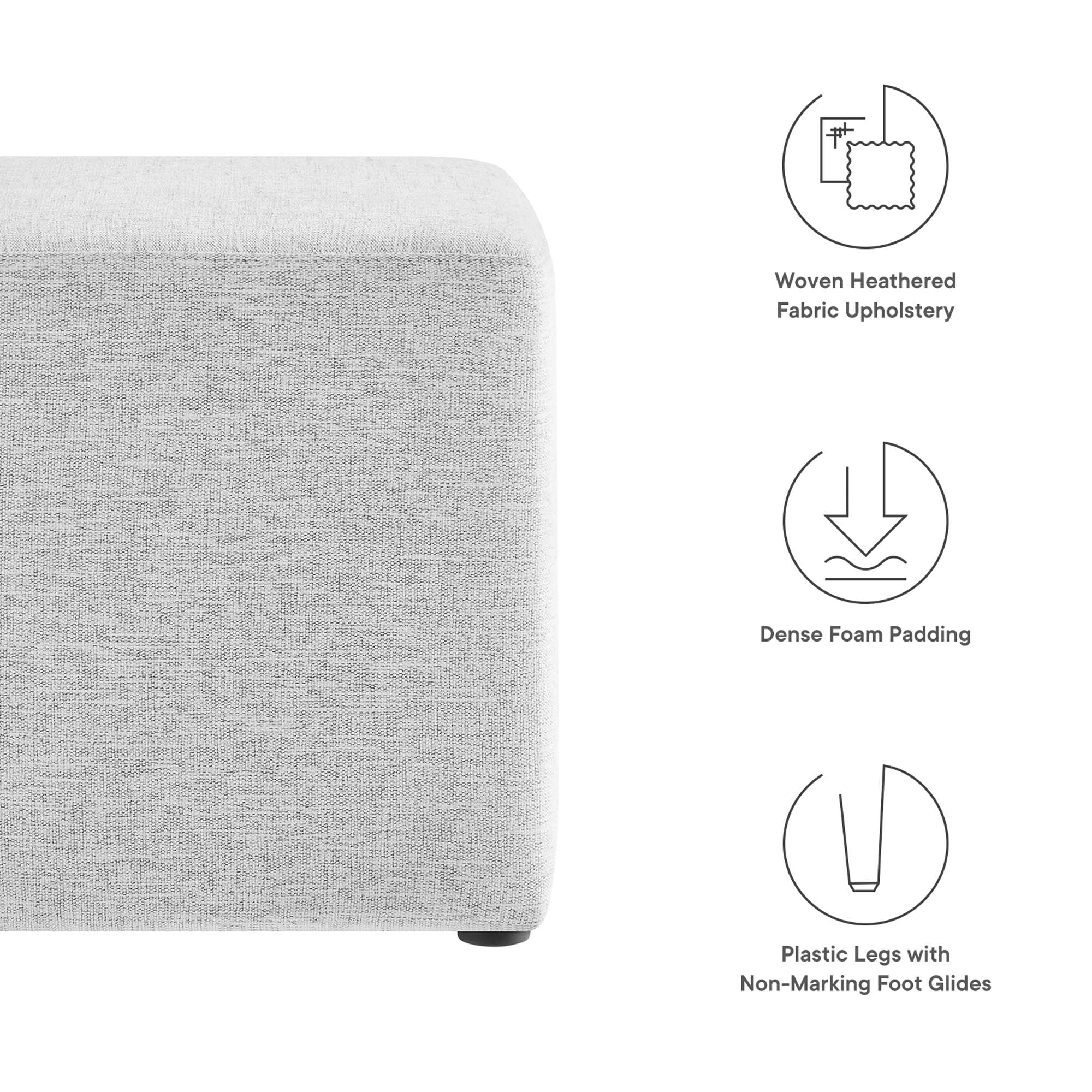 Callum 17" Square Woven Heathered Fabric Upholstered Ottoman, Heathered Weave Light Gray