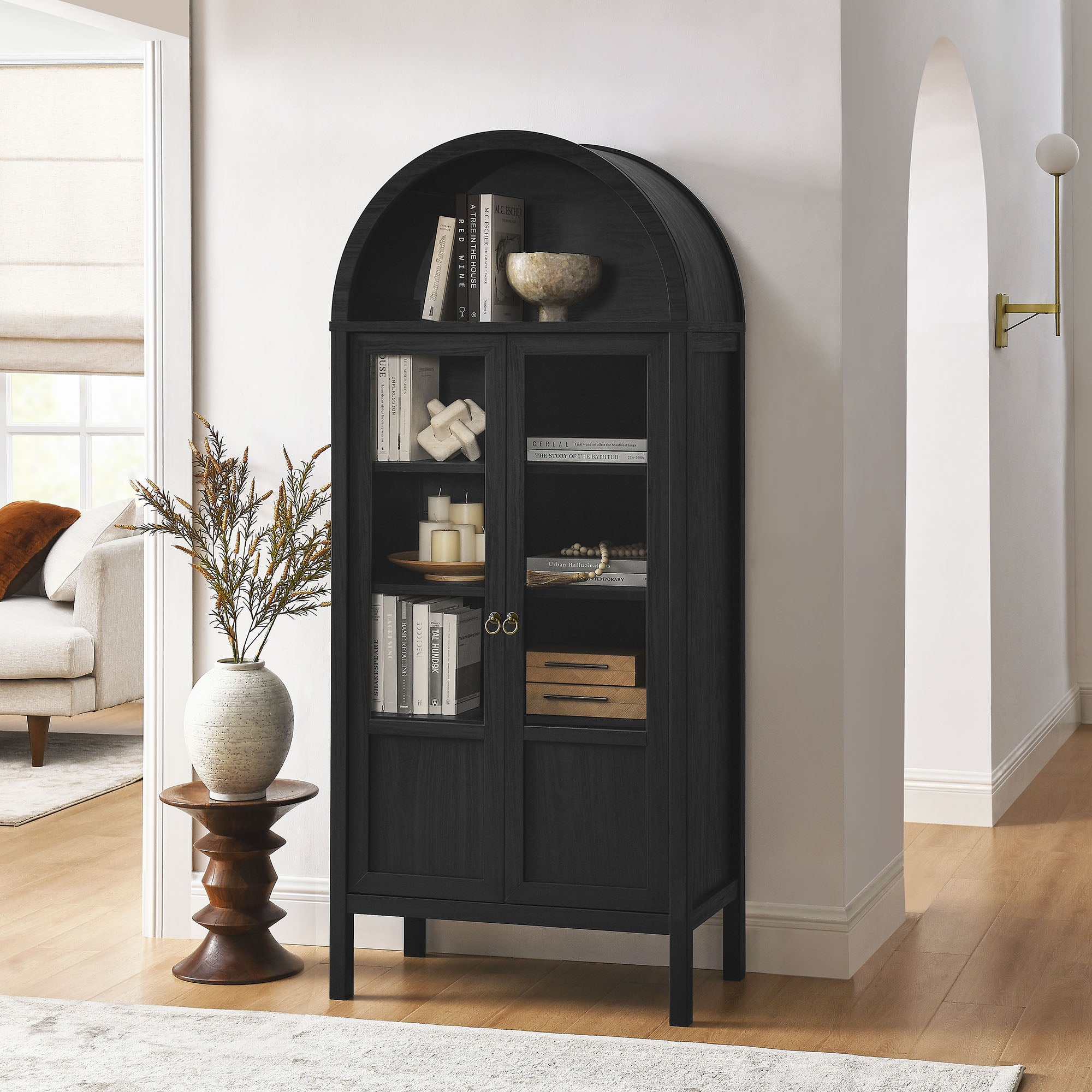 Tessa Tall Arched Storage Display Cabinet, Black