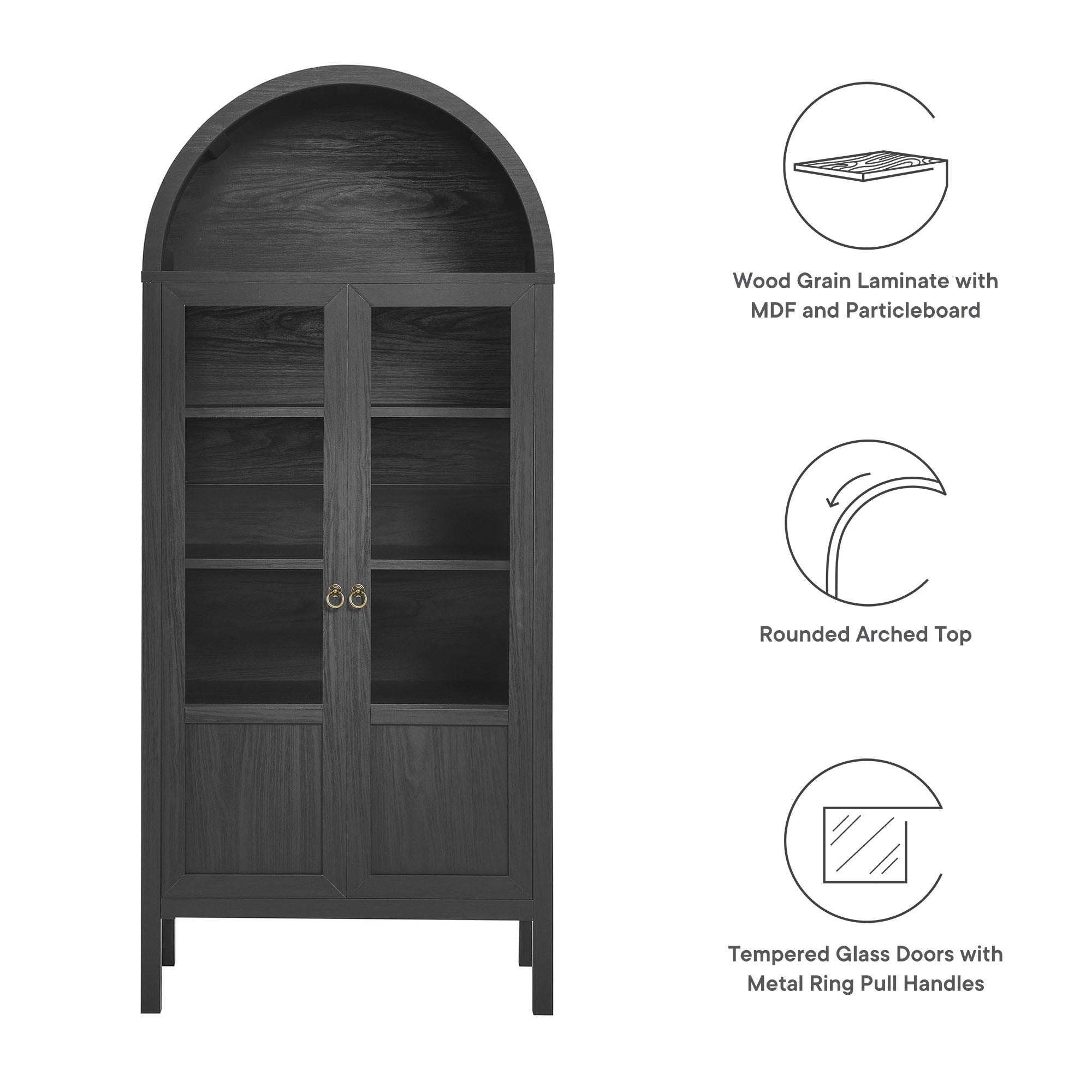 Tessa Tall Arched Storage Display Cabinet, Black