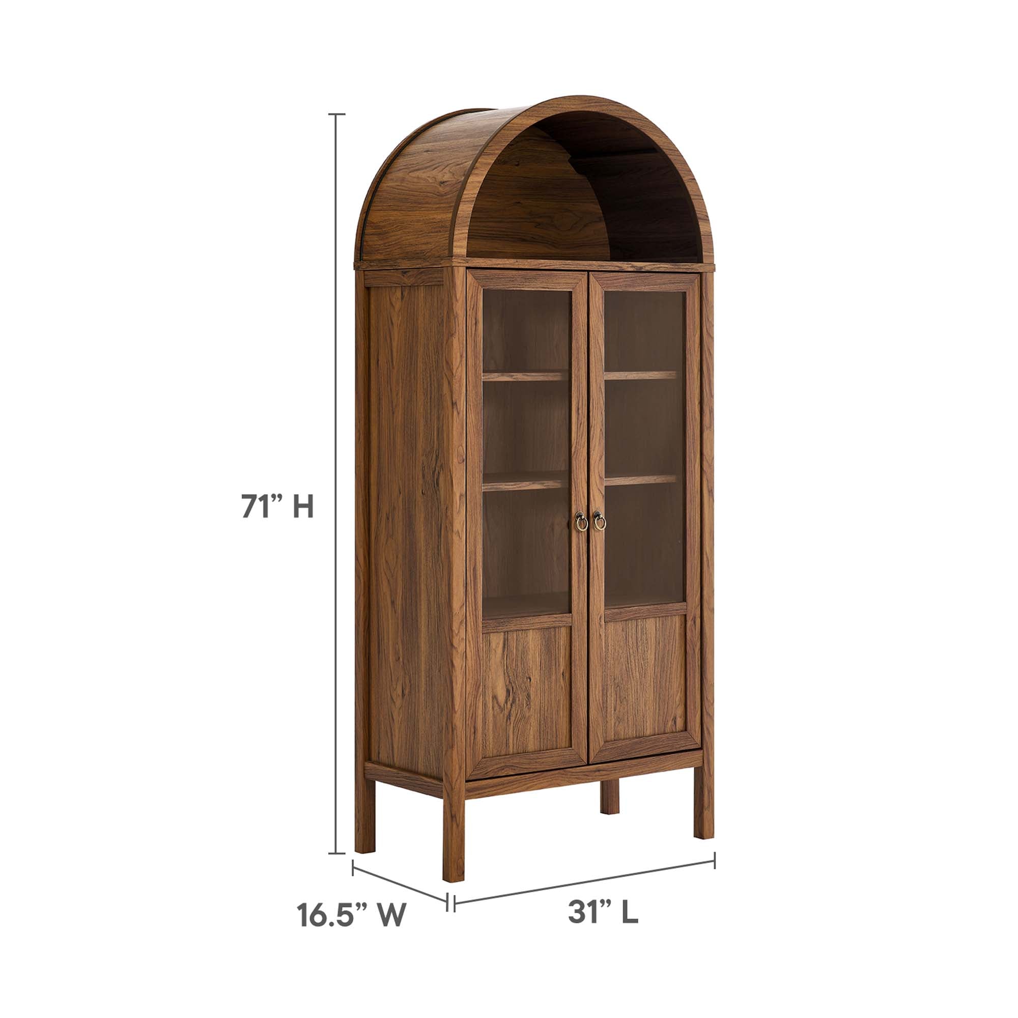Tessa Tall Arched Storage Display Cabinet, Walnut