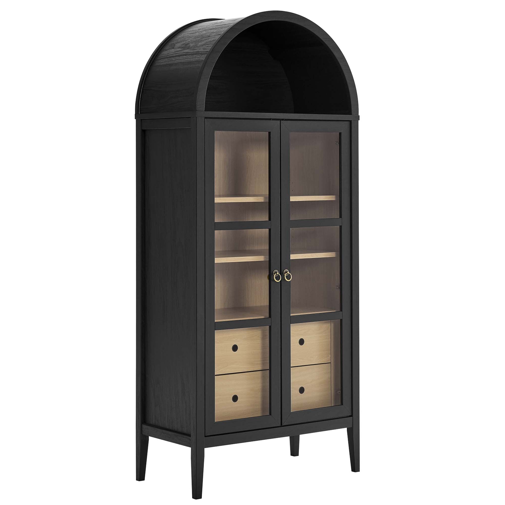 Nolan Tall Arched Storage Display Cabinet, Black Oak