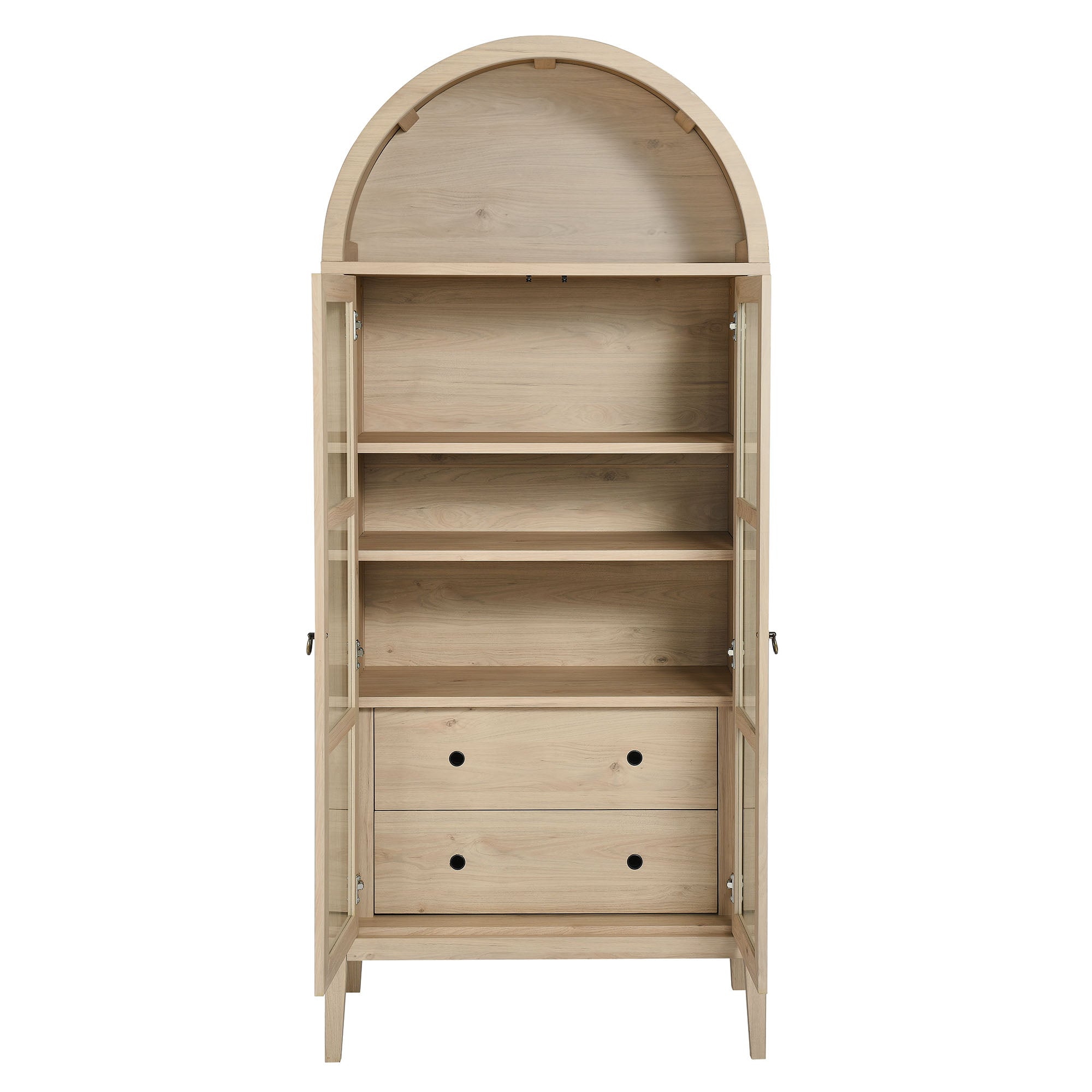 Nolan Tall Arched Storage Display Cabinet, Light Oak