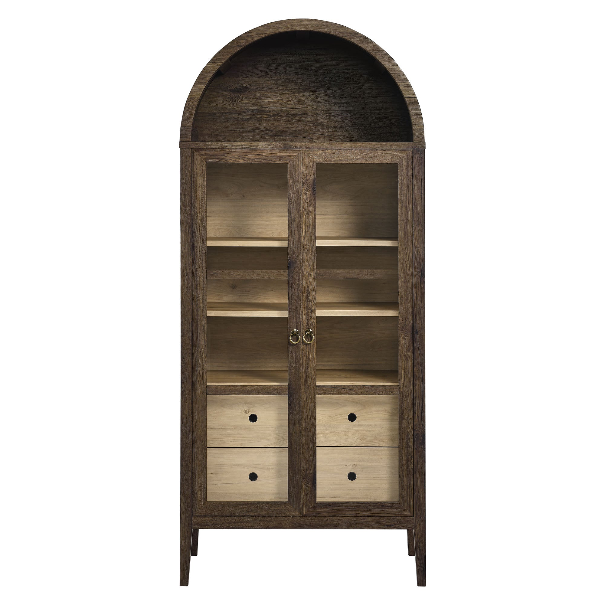 Nolan Tall Arched Storage Display Cabinet, Walnut Hickory