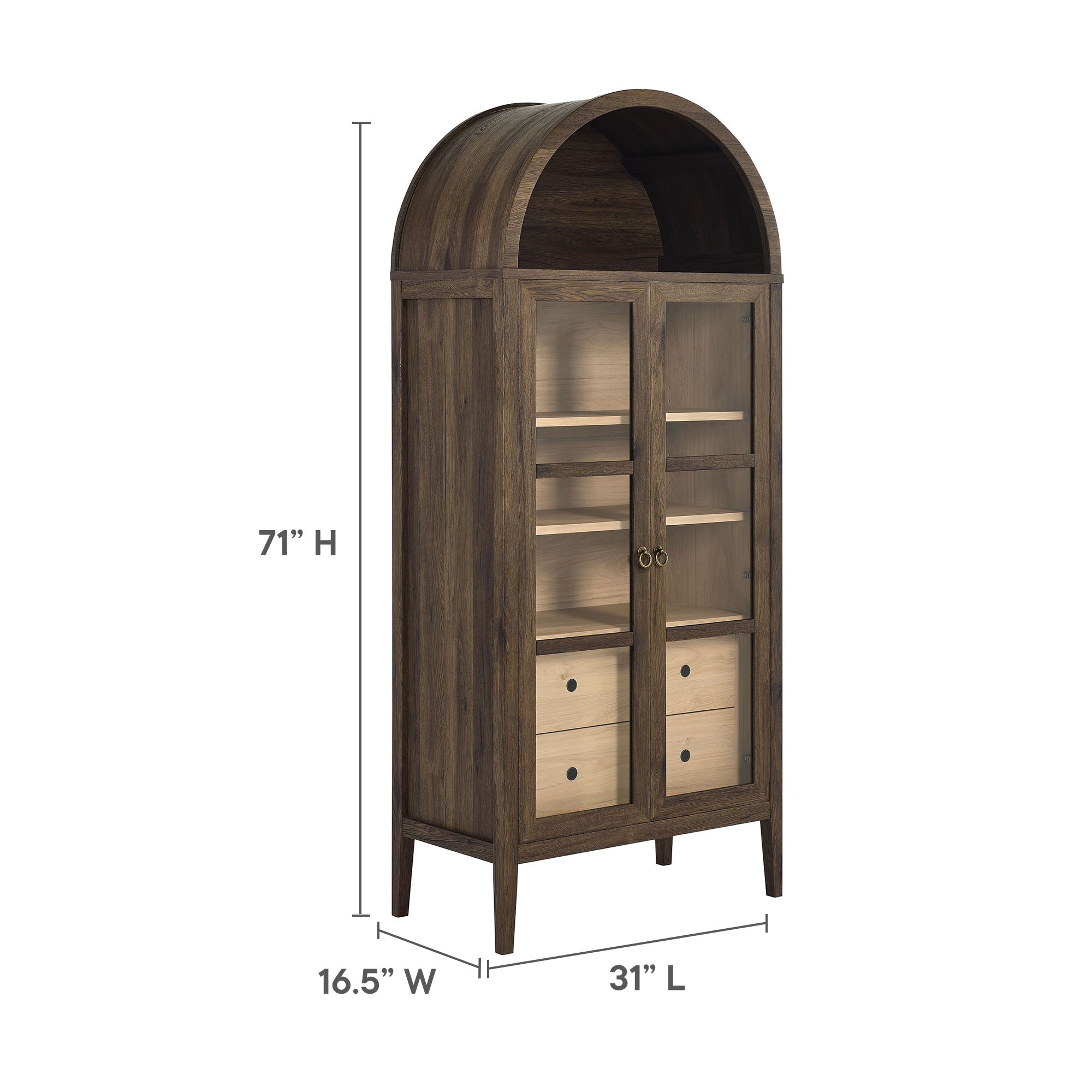 Nolan Tall Arched Storage Display Cabinet, Walnut Hickory