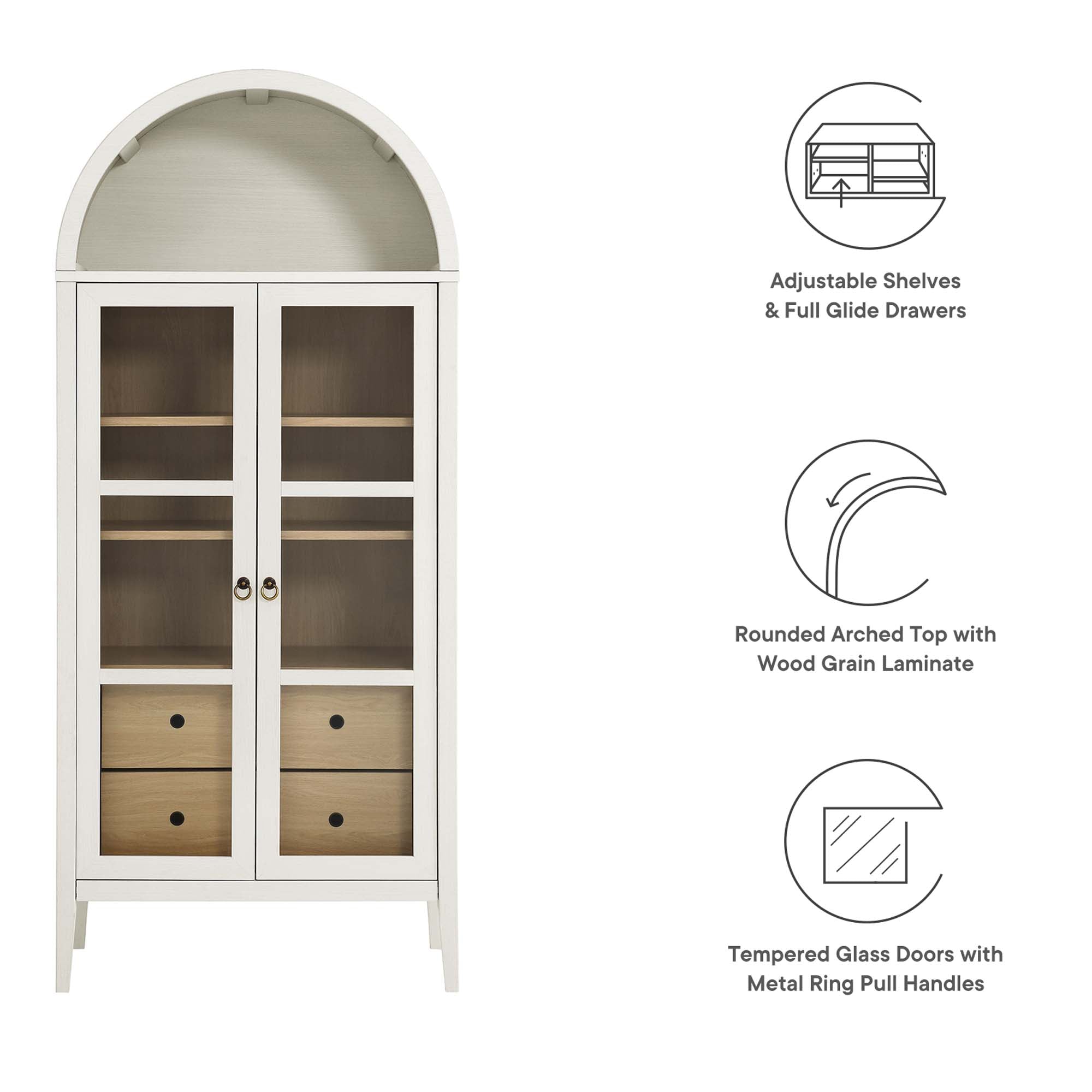 Nolan Tall Arched Storage Display Cabinet, White Oak