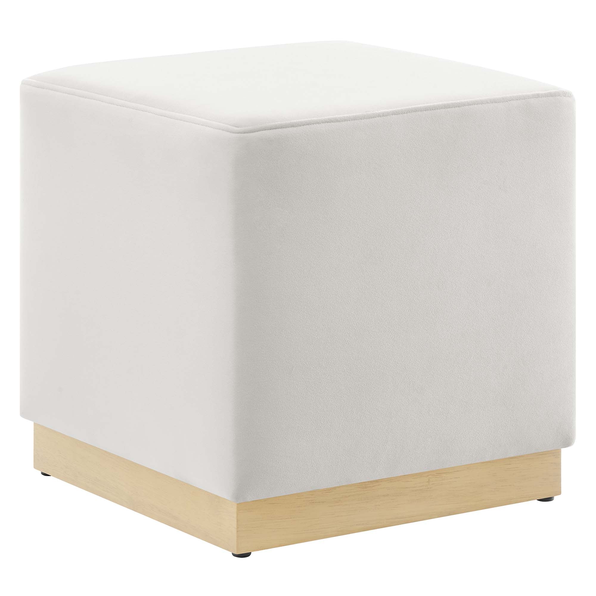 Tilden 17" Square Performance Velvet Upholstered Ottoman, Alabaster Natural